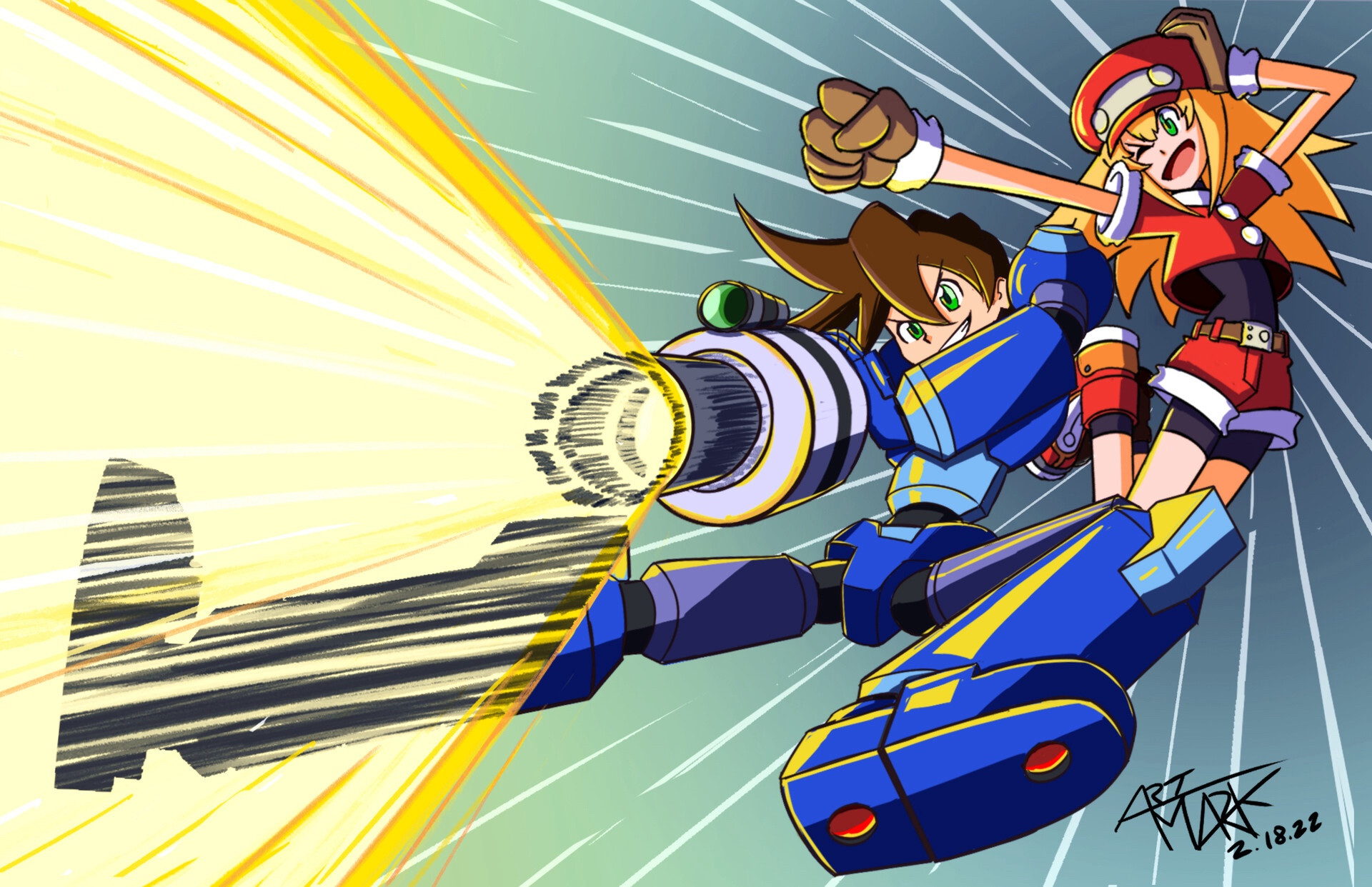 Rockman Dash. 
The pose is based off the Namco X Capcom anime OP