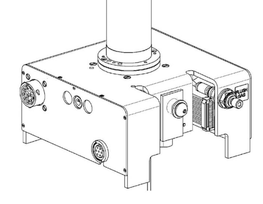 Bruker NMR probe, rough drawing, the base part, indicating the variable temperature connector being sought