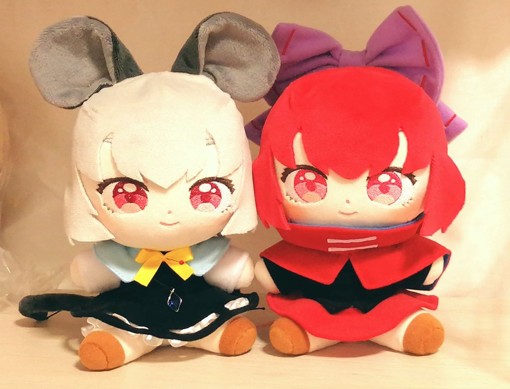 2 handmade stuffed toys of Nazrin and Sekibanki from the Touhou Project franchise.