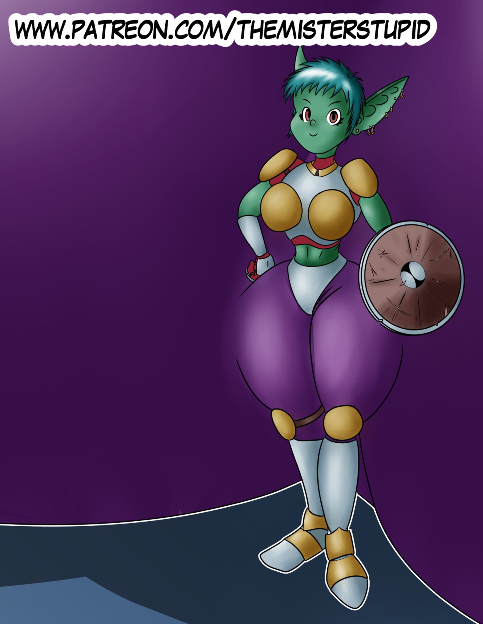 preview image of a goblin warrior with a hyperass. The full version is at https://www.patreon.com/TheMisterStupid/membership