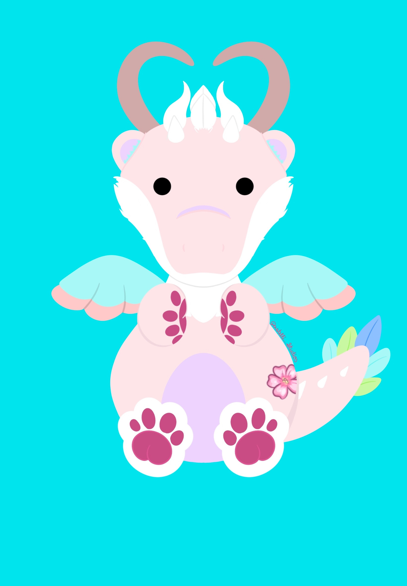 Pink and purple dutch angel dragon plushie drawing 