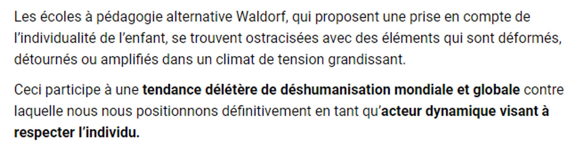 extrait du communiqué de la Fédération Pédagogie Steiner-Waldorf