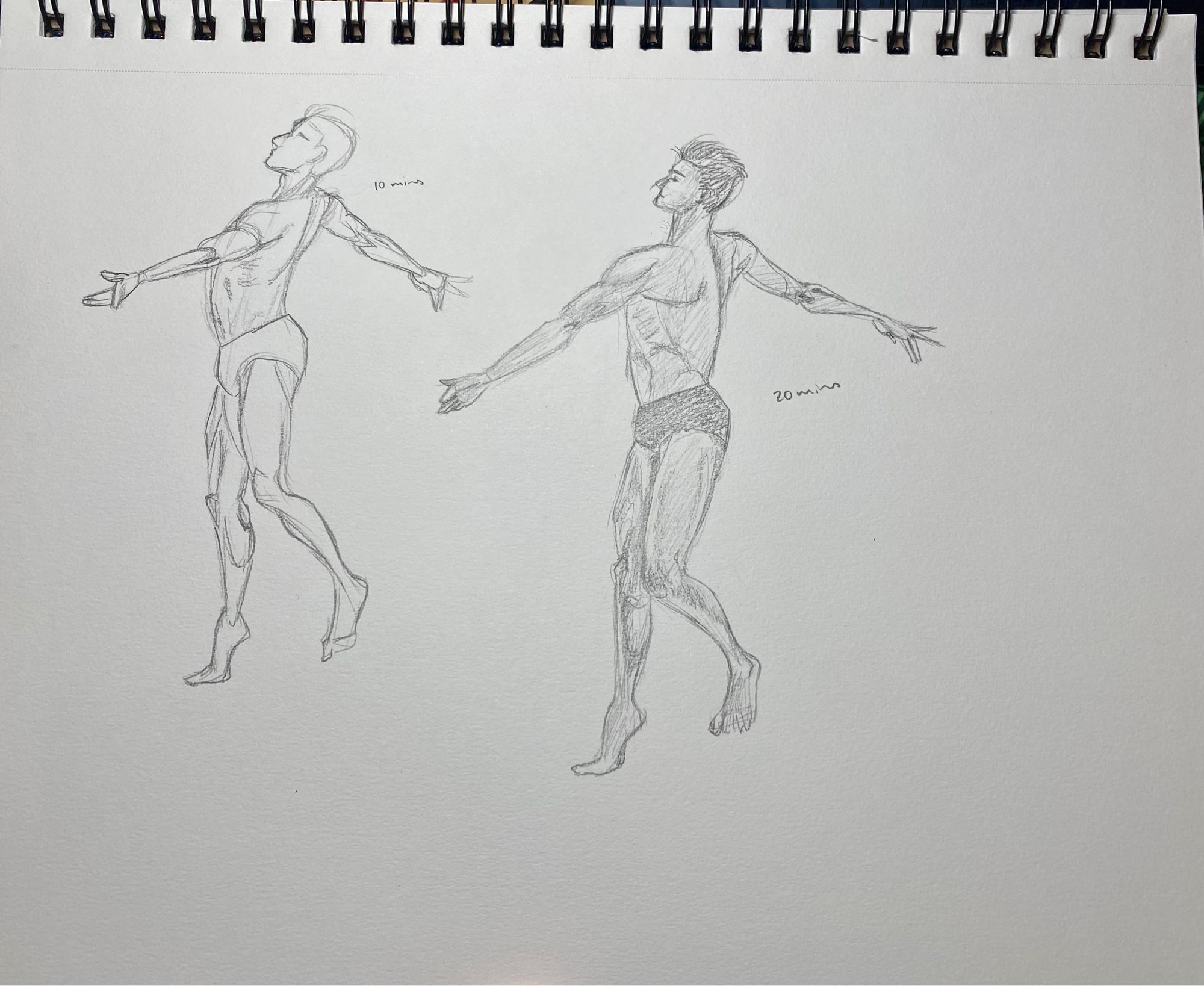 a 10-min figure drawing and a 20-min figure drawing both in pencil