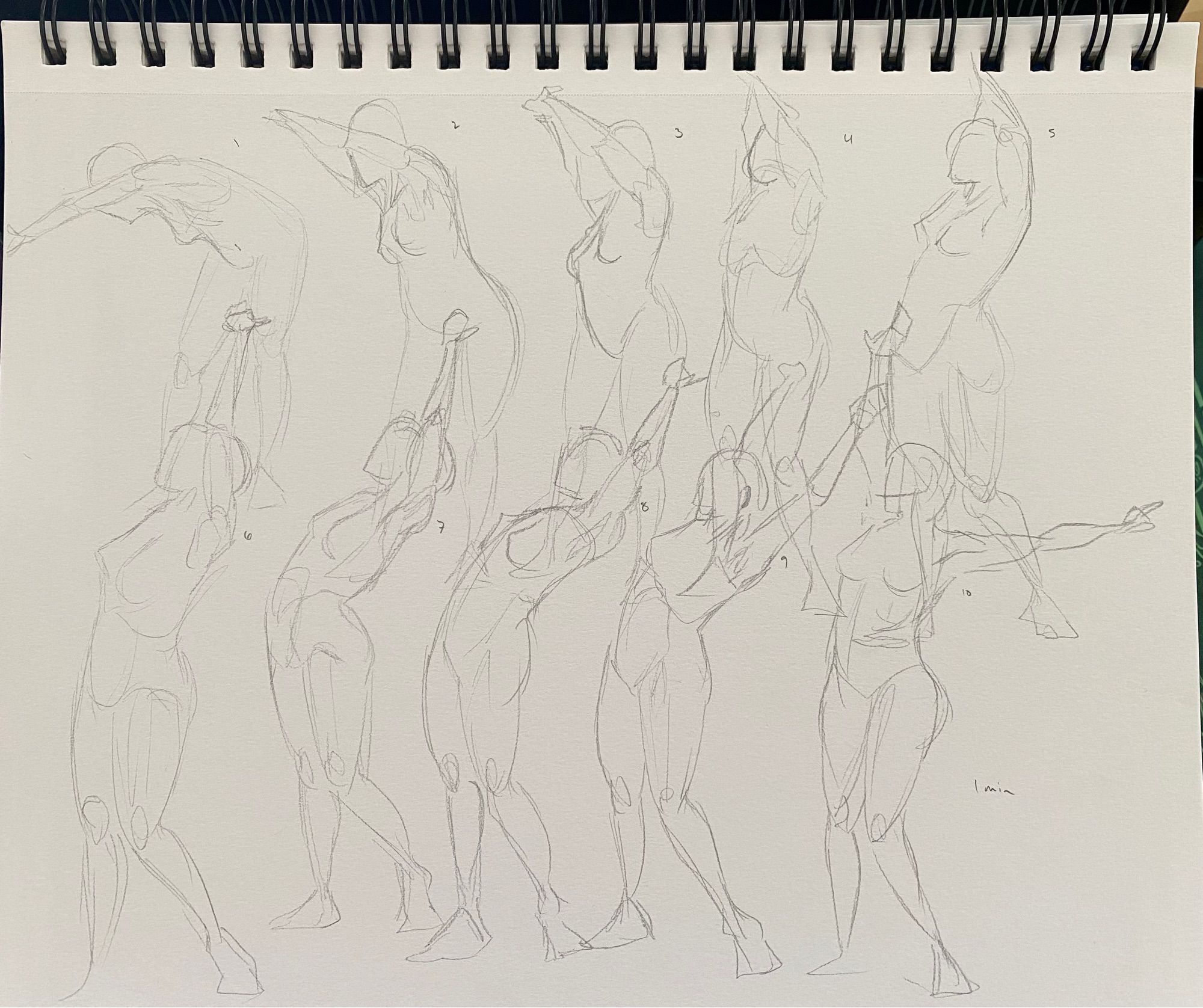 ten 1-min figure drawings in pencil