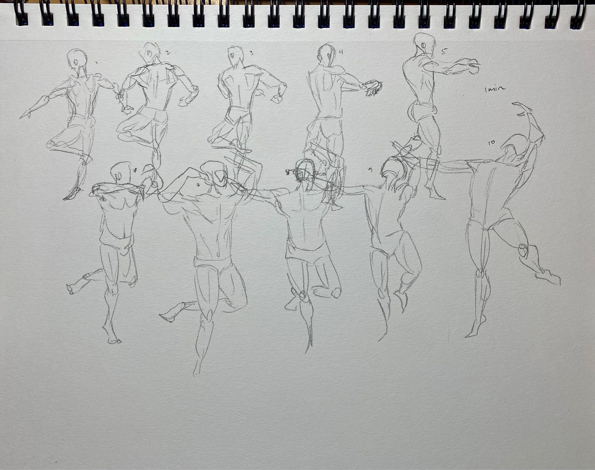 ten 1-min figure drawings in pencil