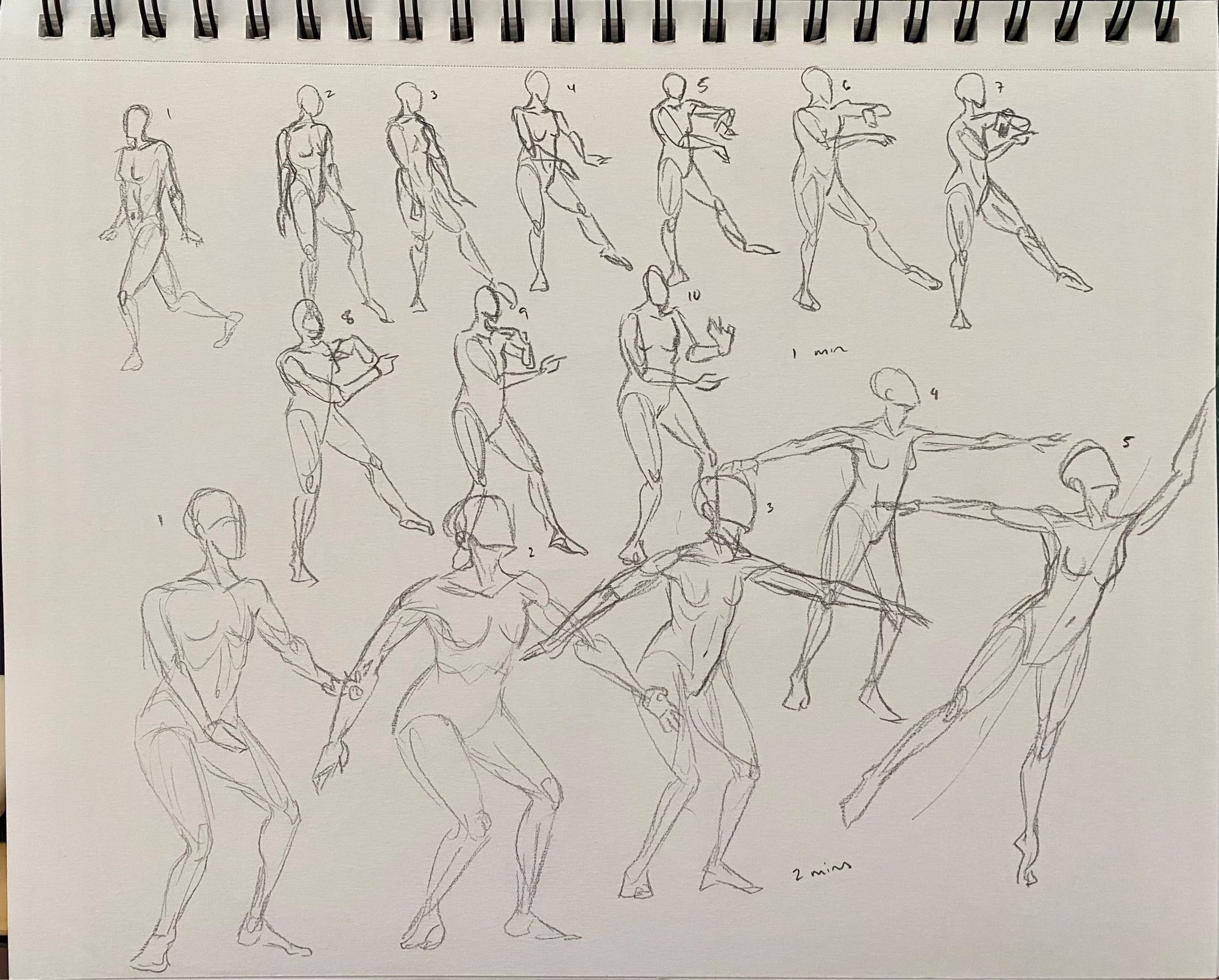 pencil figure drawings. ten 1-min and five 2-min