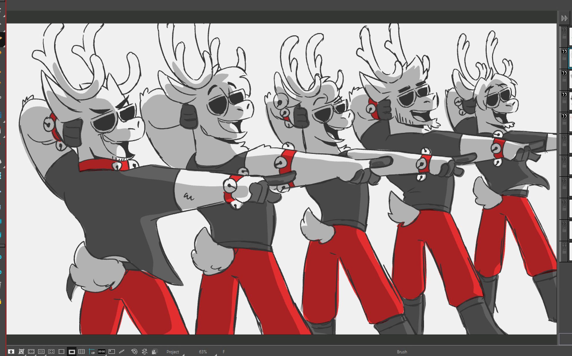 All 5 reindeer pointing to their audience trying to look cool