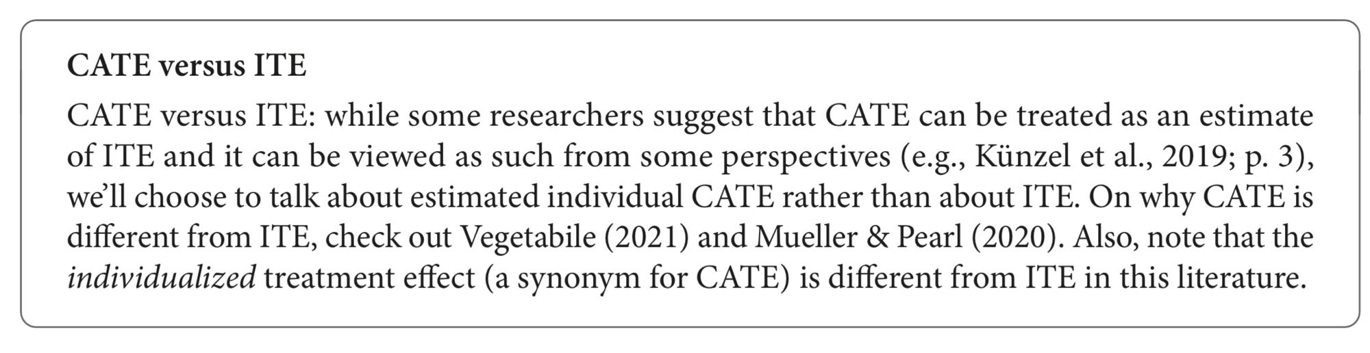 Textbook excerpt describing CATE