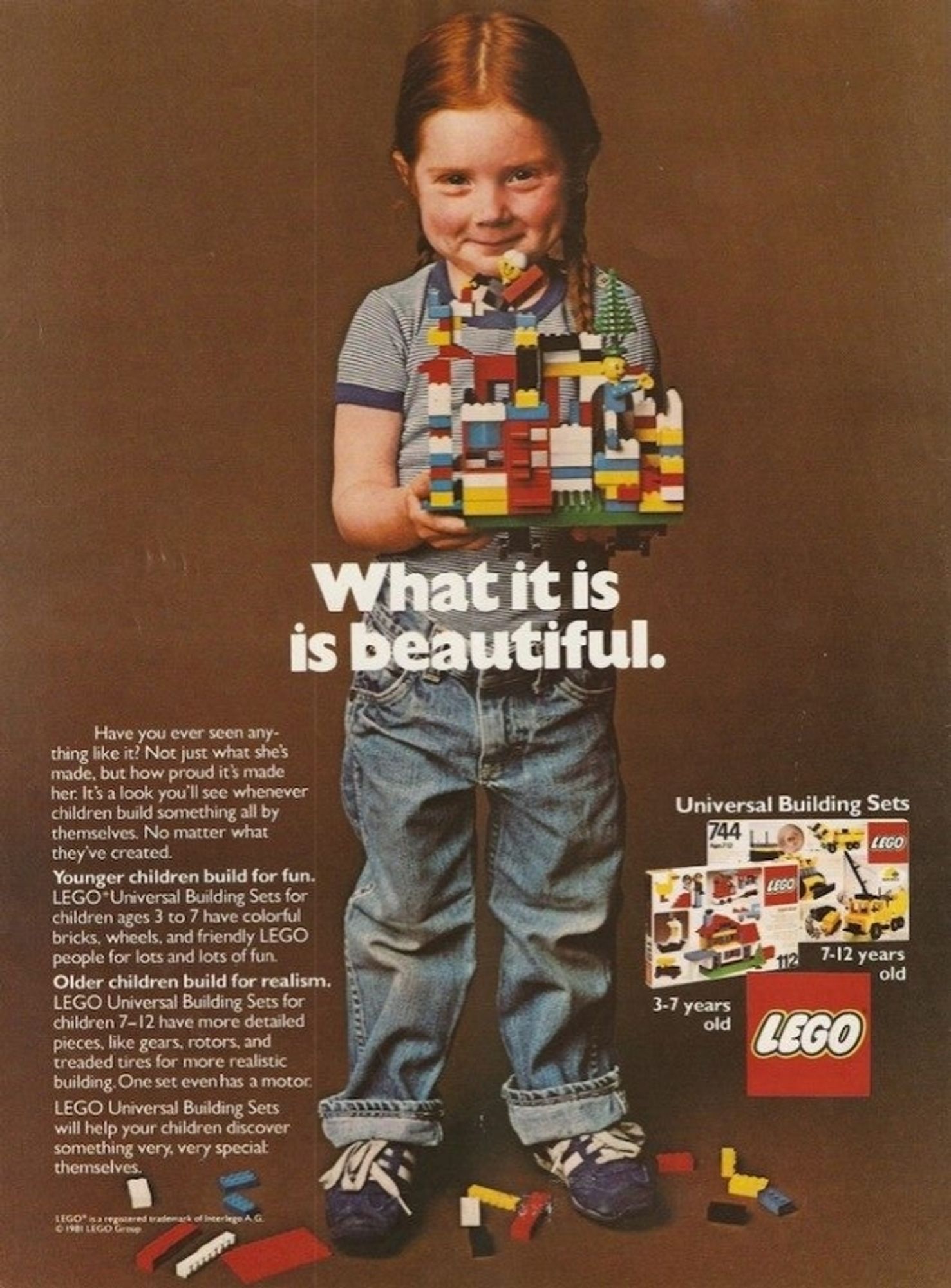 Incredibly memorable ad for the mere sake of leaving the door open against exclusion. 
TY, 1980s LEGO.