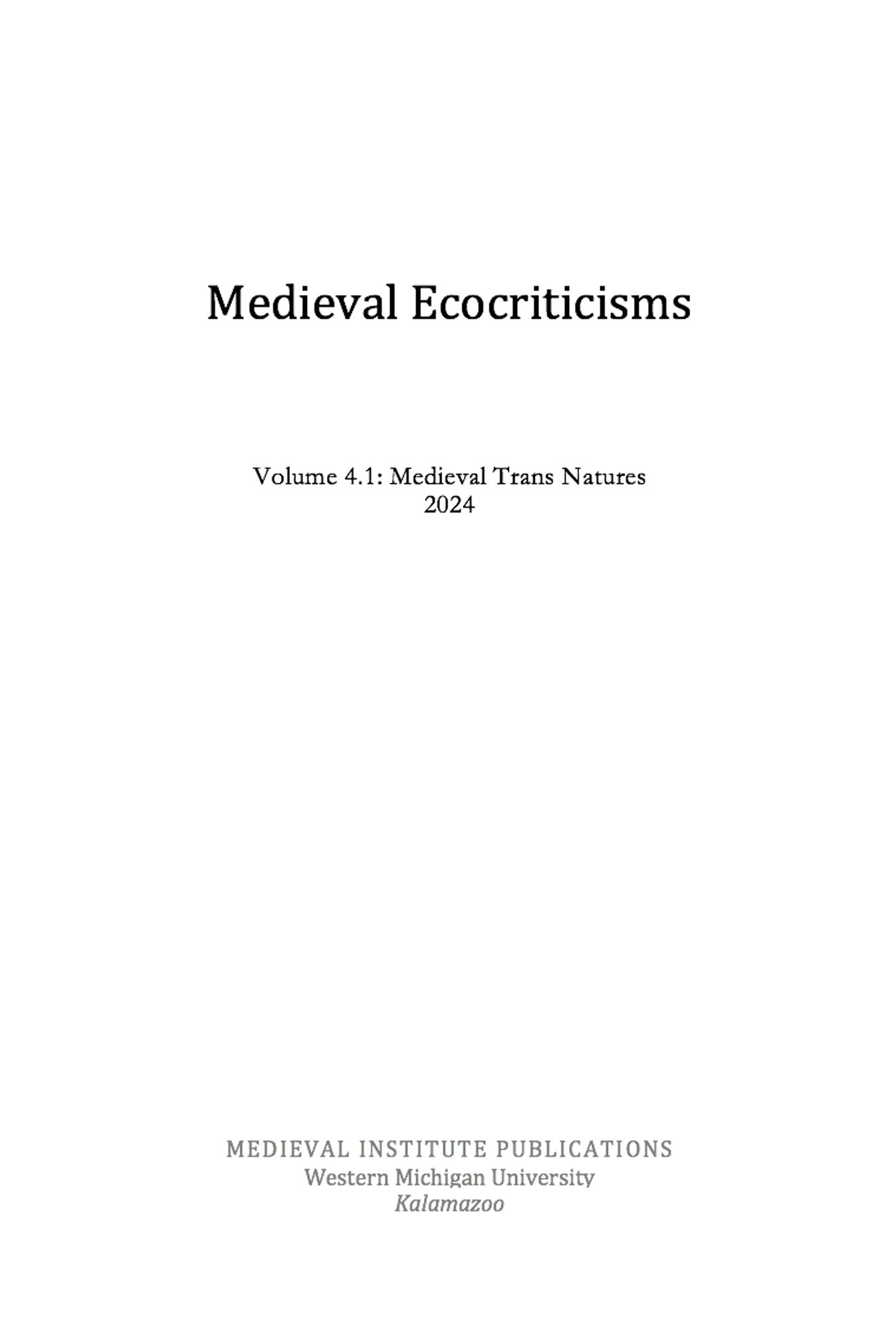 Title page of a "Medieval Trans Natures" issue of Medieval Ecocriticisms