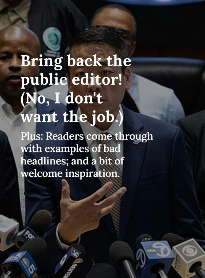 Image of Texas politician with words “Bring back the public editor!” 