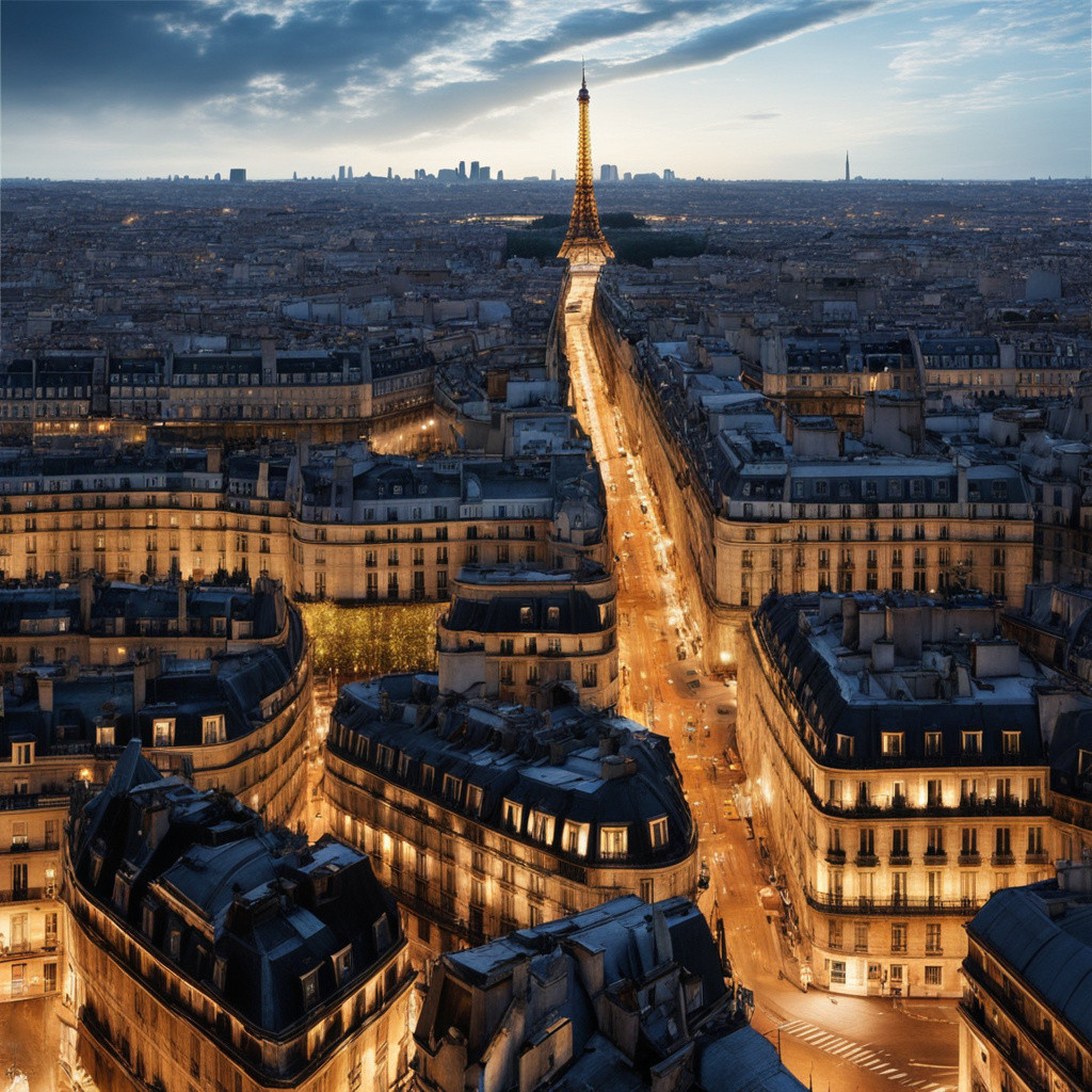 ...a cityscape at night with lights on the street; a skyscraper in paris, france...