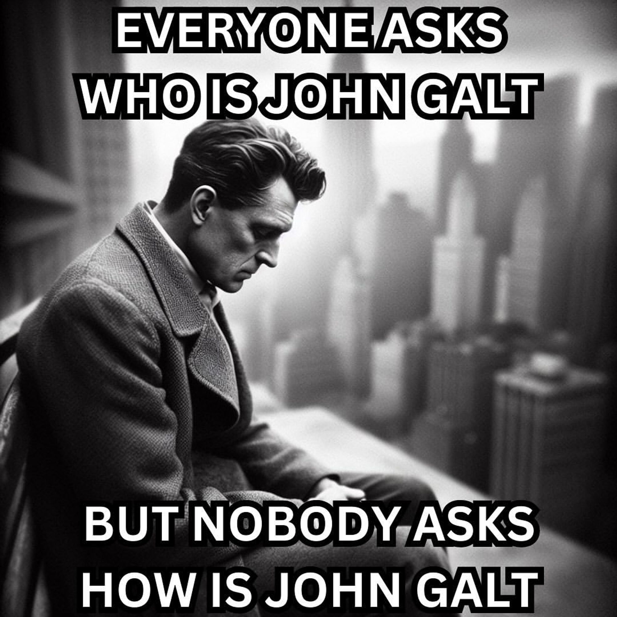 Everyone asks, “Who is John Galt?”
But nobody asks, “*How* is John Galt?”