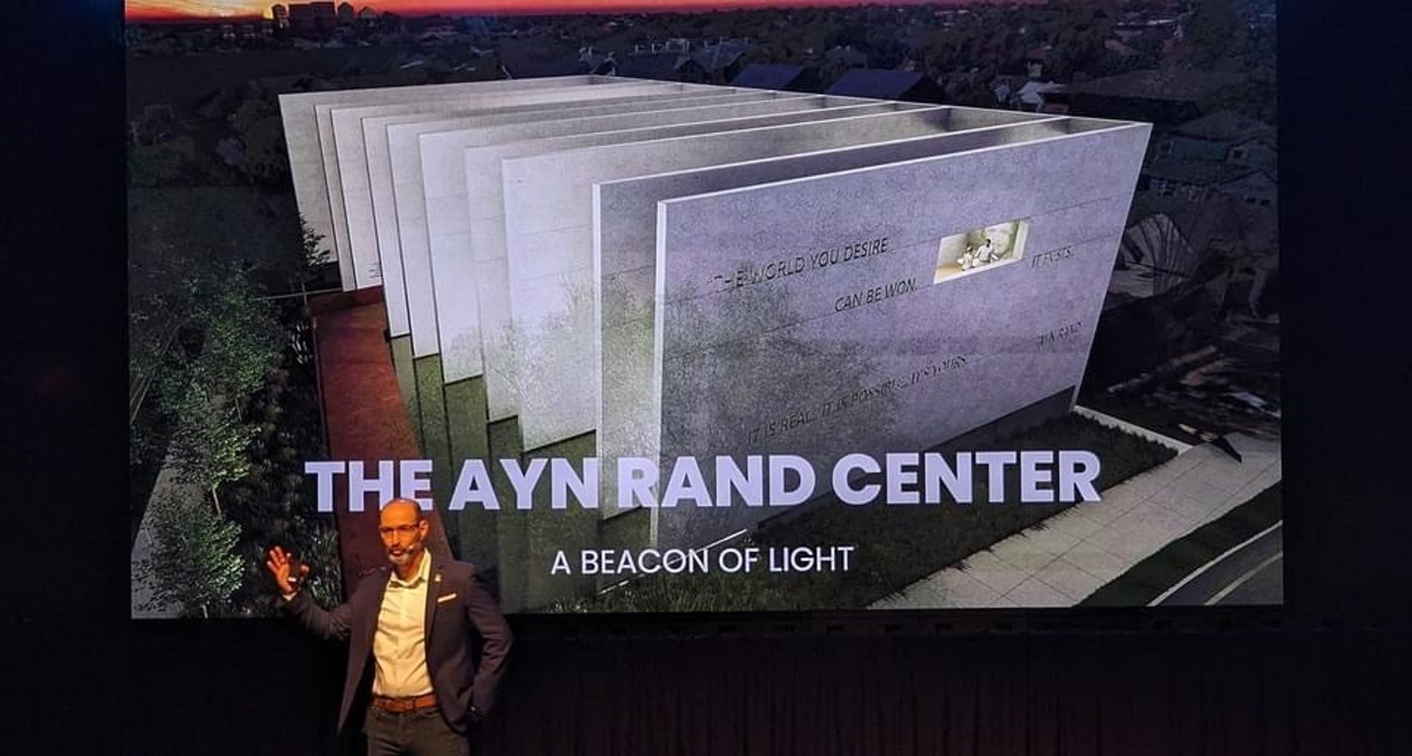 Ayn Rand Institute president and CEO Tal Tsfany announcing the upcoming Ayn Rand Center in Austin, Texas