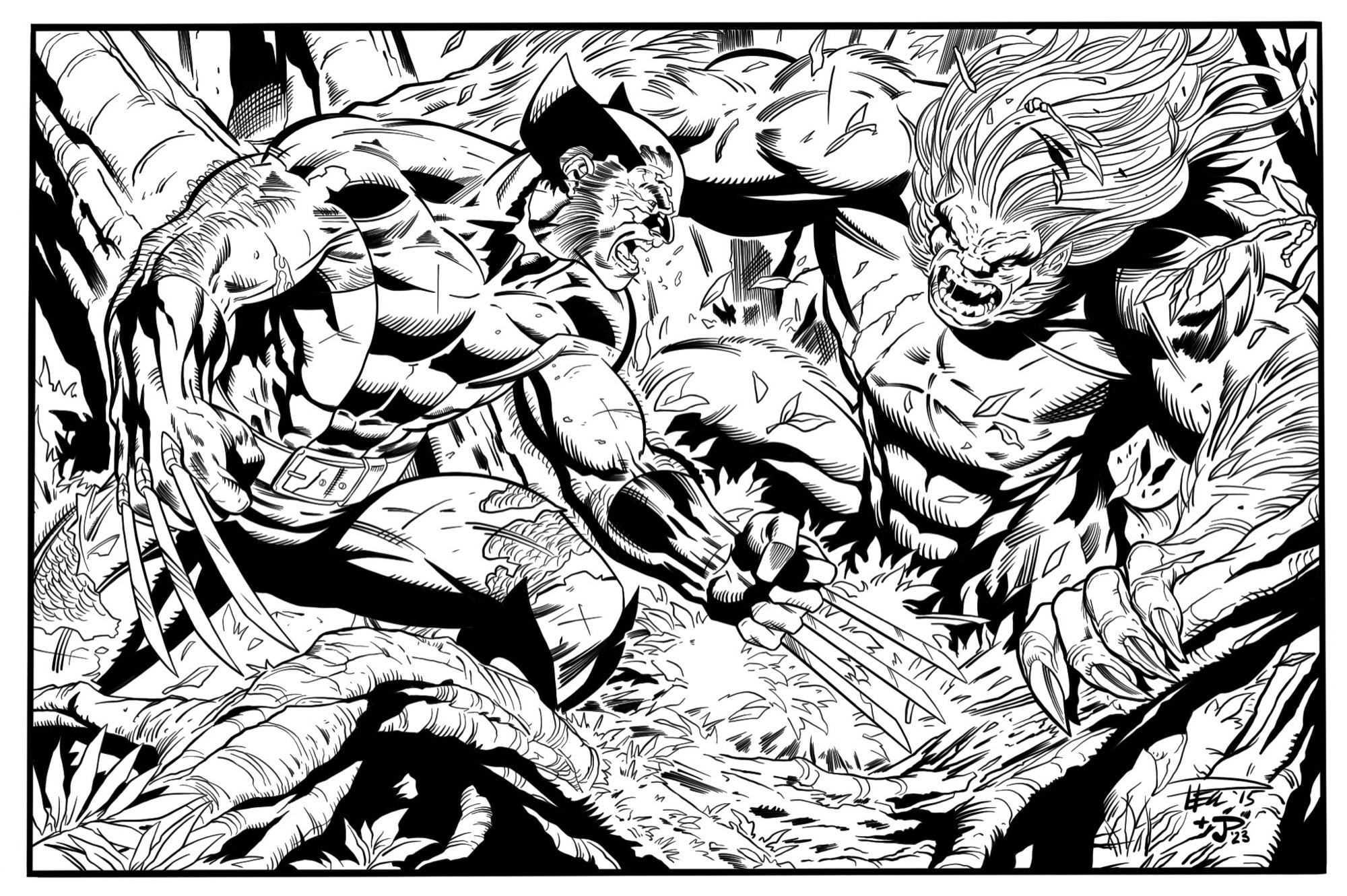 Wolverine fighting Wendigo in the forest!