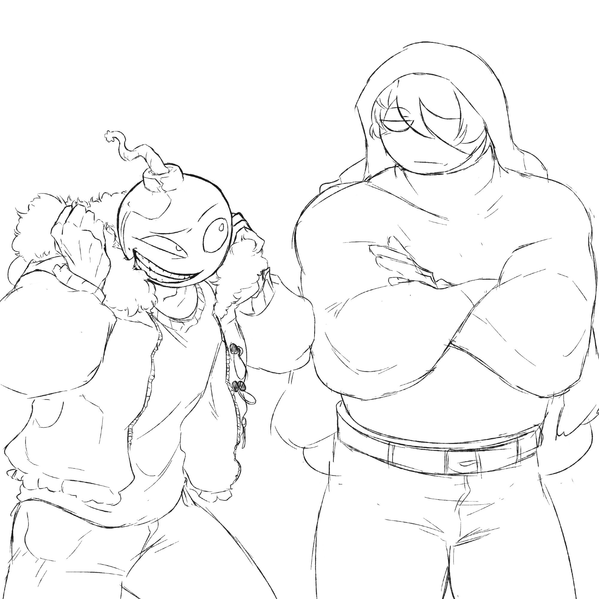 Bomb head and his round head russian boyfriend swapping their hoodies.