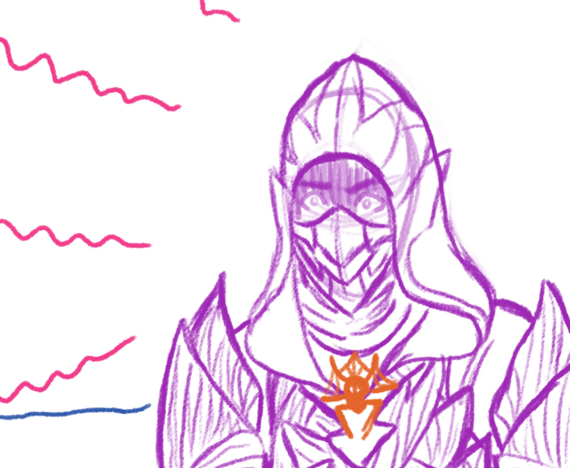 Sketch of Wyll from Baldur's Gate 3 wearing the drow armor.