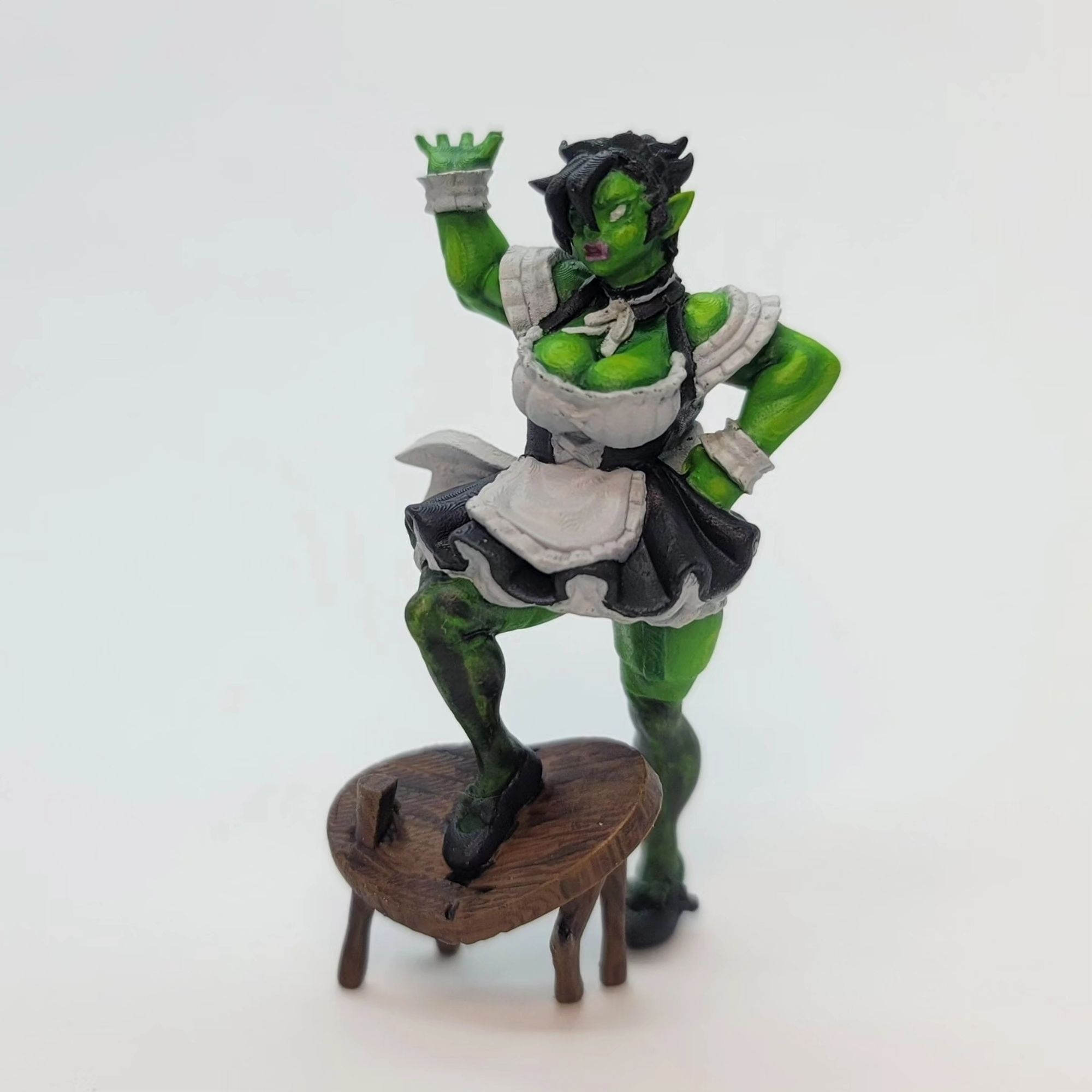 Work in progress shot of an orc maid miniature from Twin Goddess Miniatures.