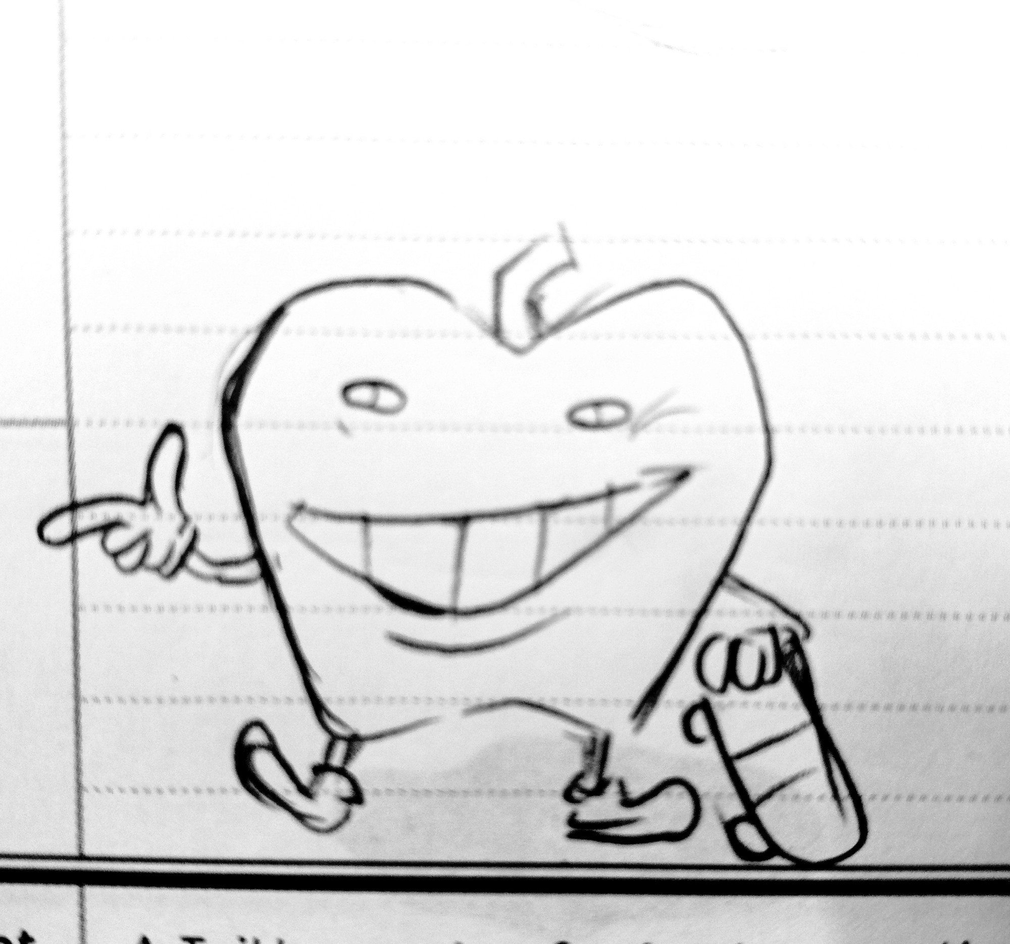 Pepperman pointing at something and he is holding a skateboard