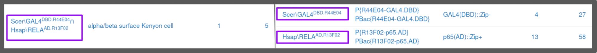 The row corresponding to one hit in the Split System Combination hit-list table.