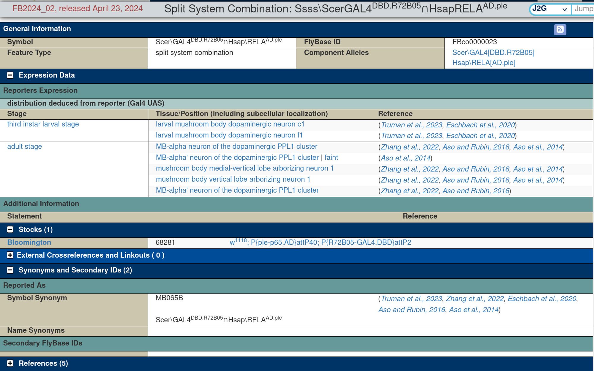 FlyBase report for a split-GAL4 combination.
