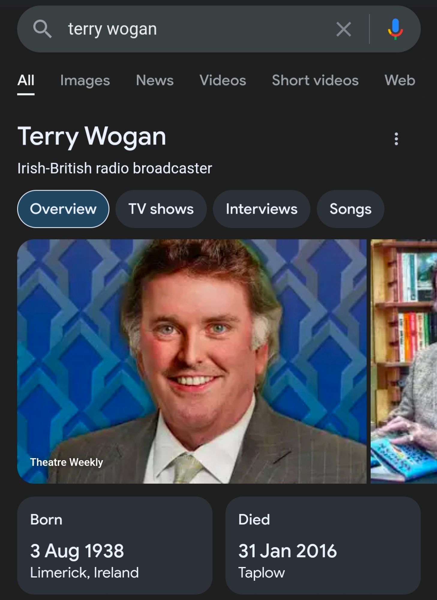 An image of Terry Wogan, but it is not Terry Wogan. It is a man kinda the shape of a Terry Wogan, but looking like he wants to eat your coupon.