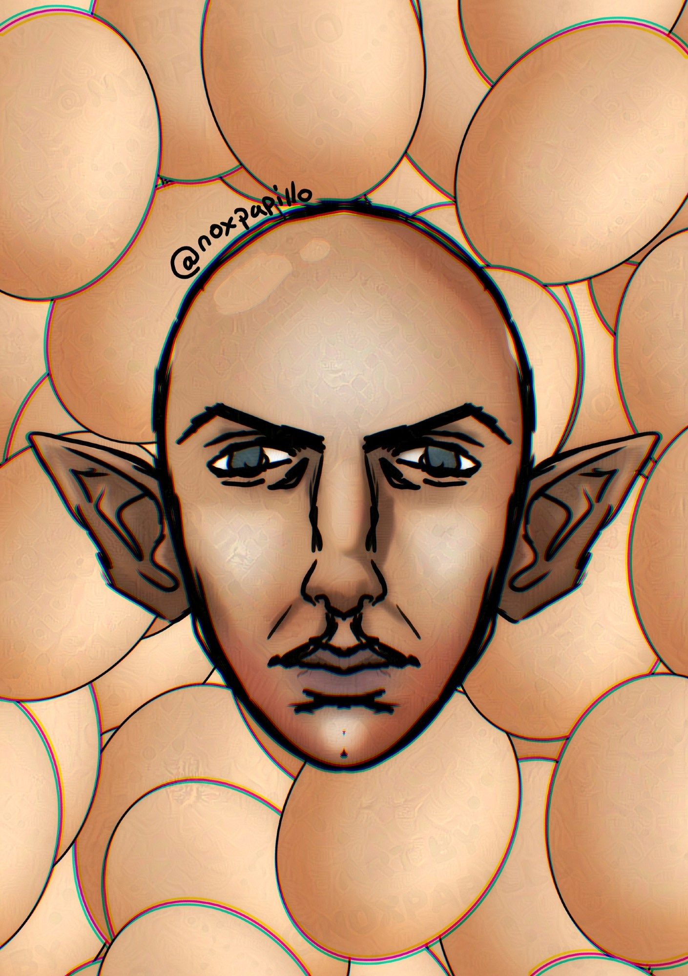 Illustration of Solas' face on an egg, on top of many eggs.