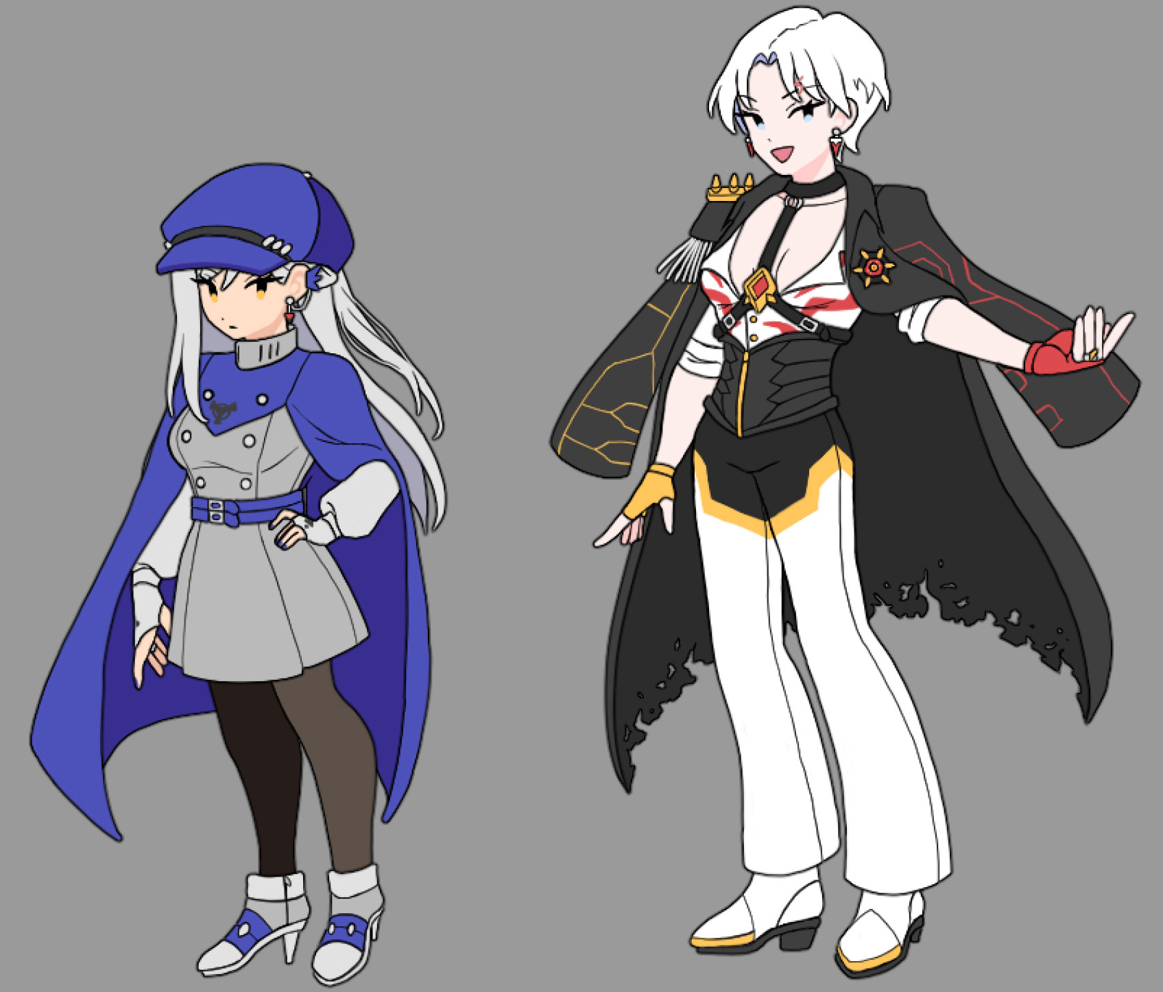 First gijinka design in this image is of Chaos Dukemon and second one is of Omegamon Alter-S