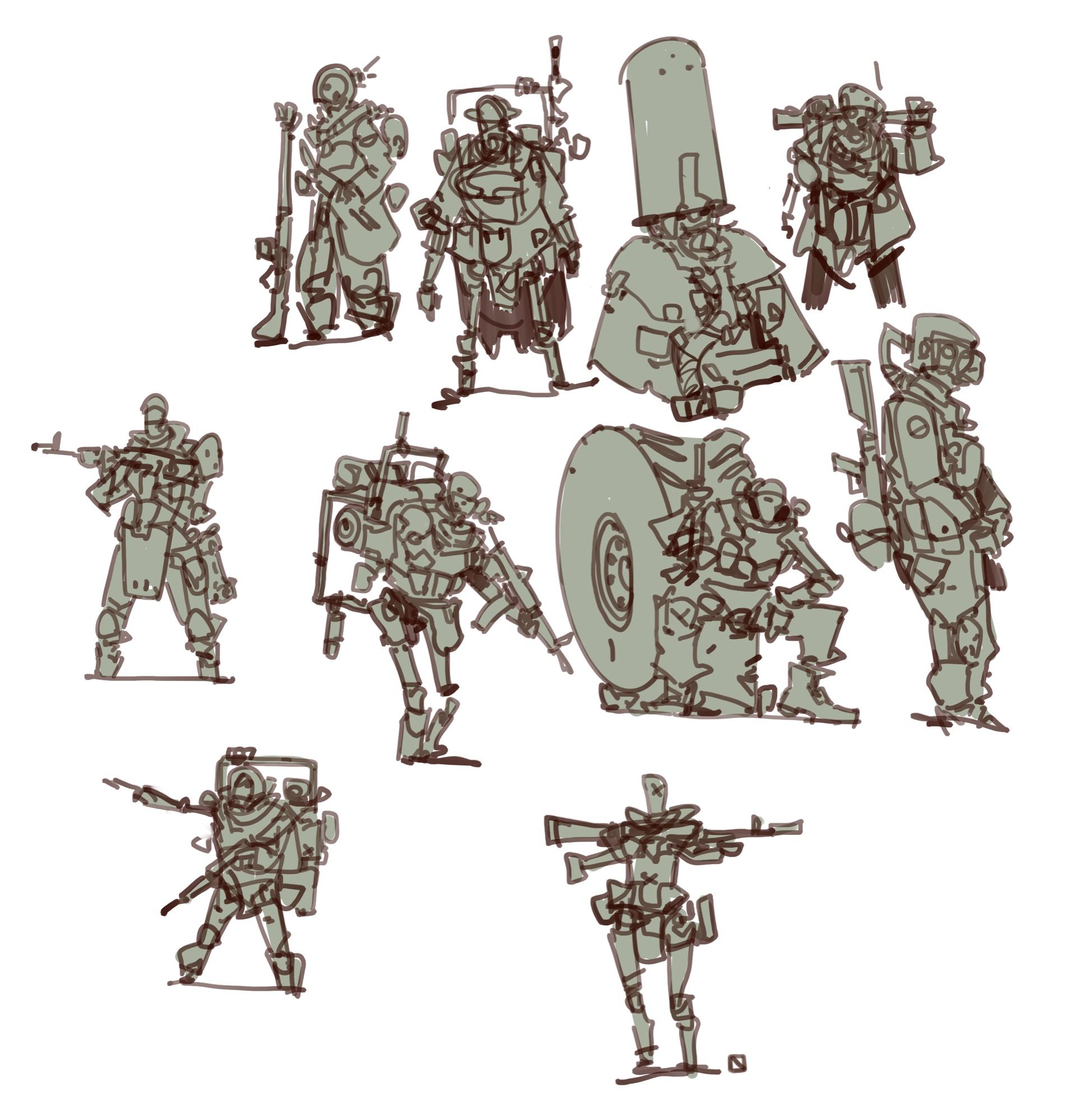 Random doodles of some cyber mechy soldier dudes