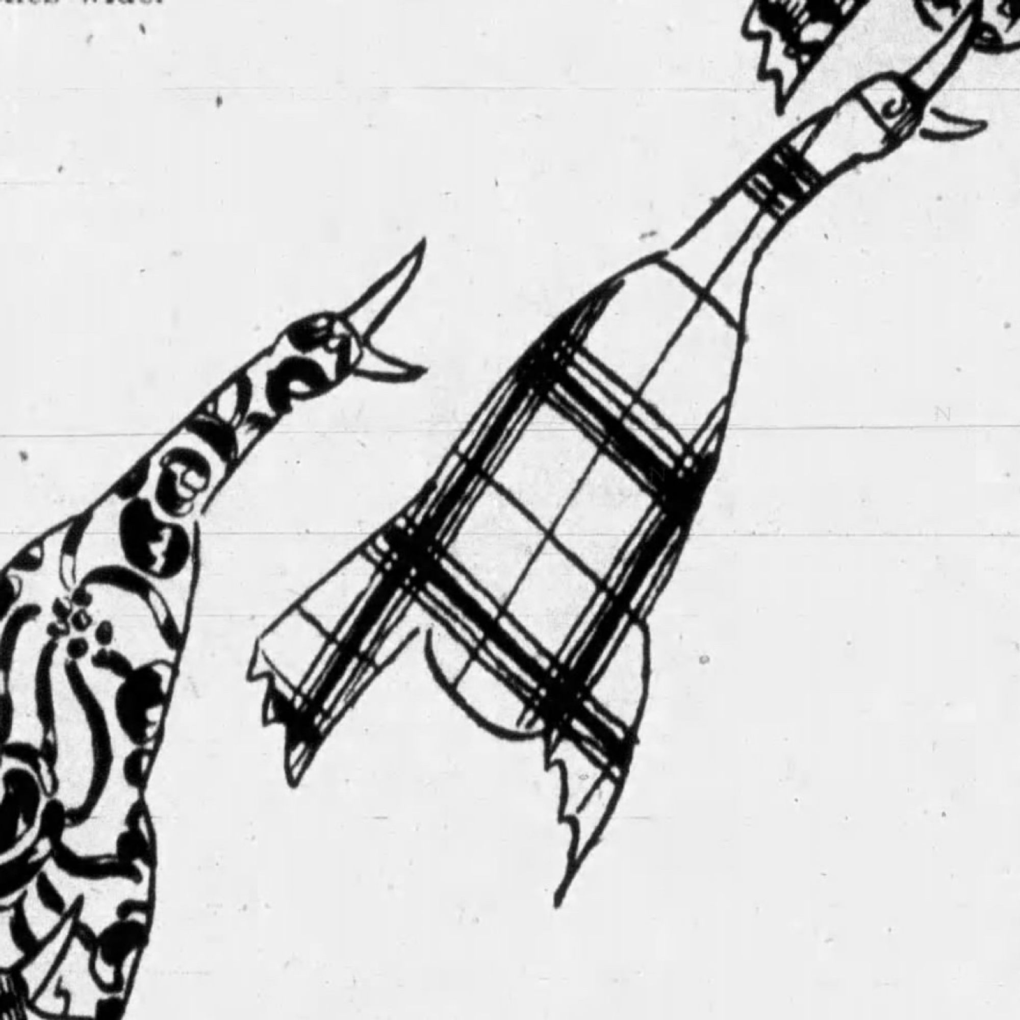 Ad detail showing illustrations of birds designed in differently patterned fabrics rising to flight.