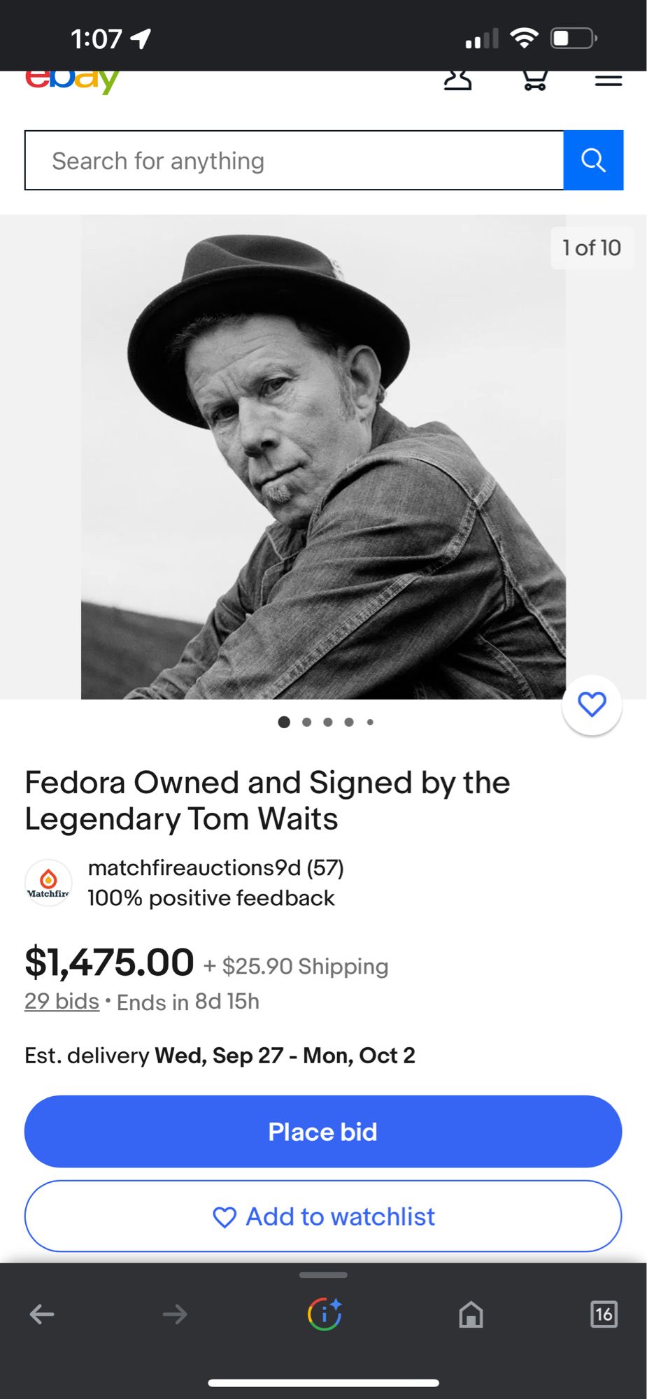 Tom Waits SAG Union fedora