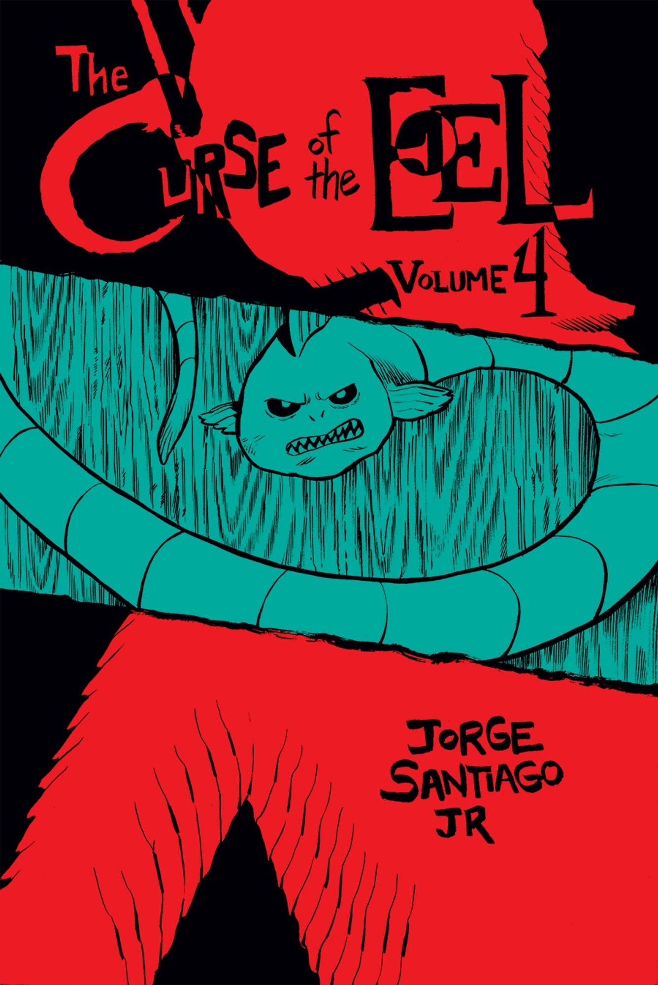 The cover to volume 4 of Curse of the Eel, the story about a goth girl and her best friend, an eldritch Eel god from a dimension of pure water