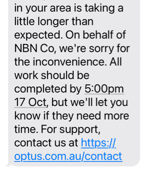 SMS about NBN outage being extended