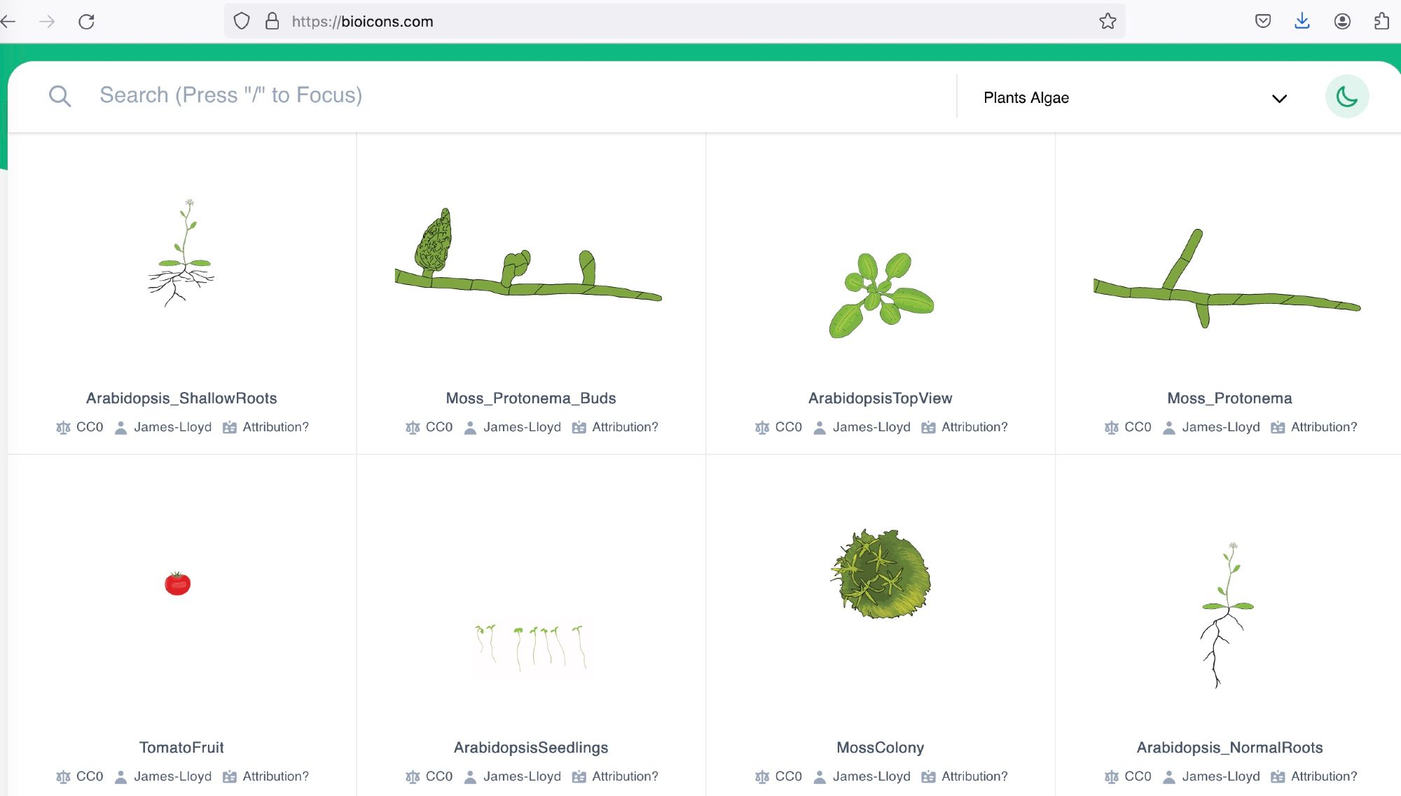 Drawings of plants on a website where they are free to download and use under a CC0 licence.