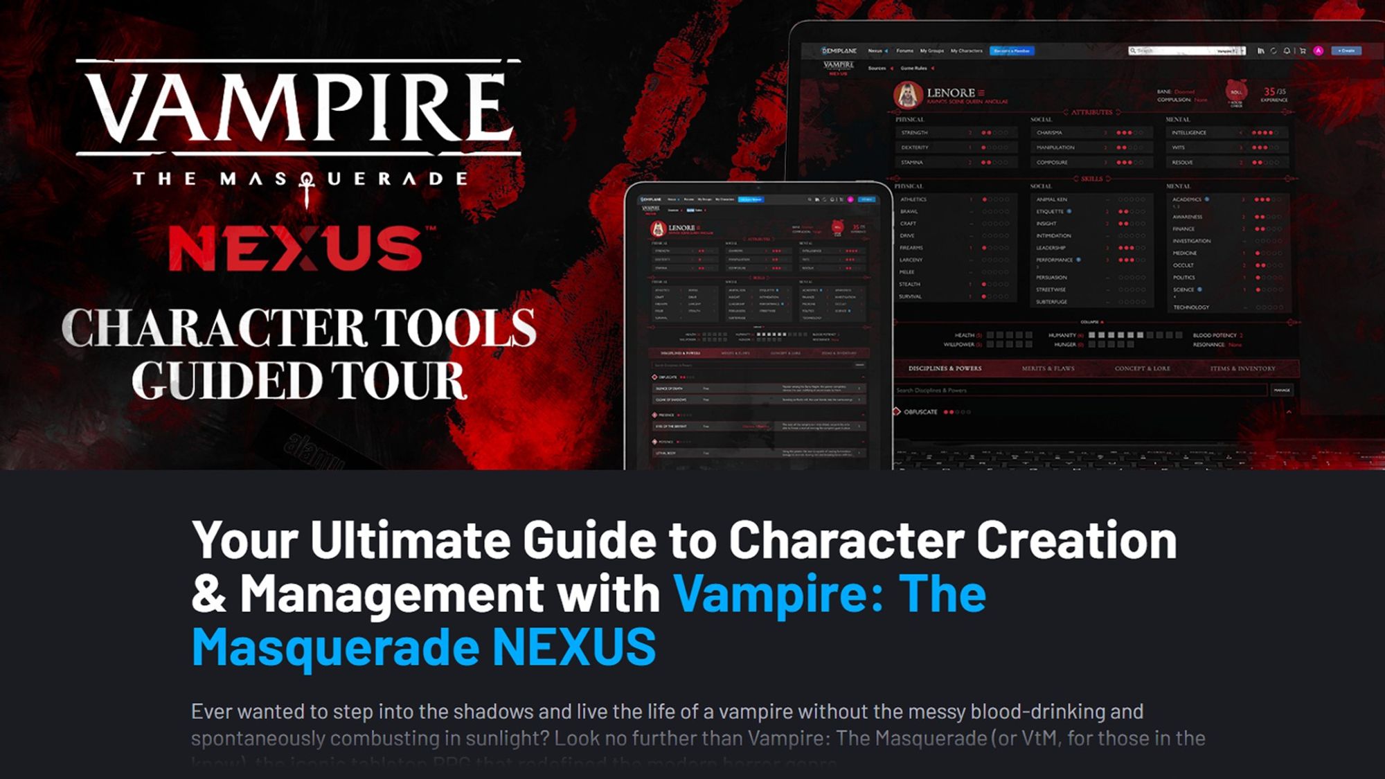 Your Ultimate Guide to Character Creation & Management with Vampire: The Masquerade NEXUS