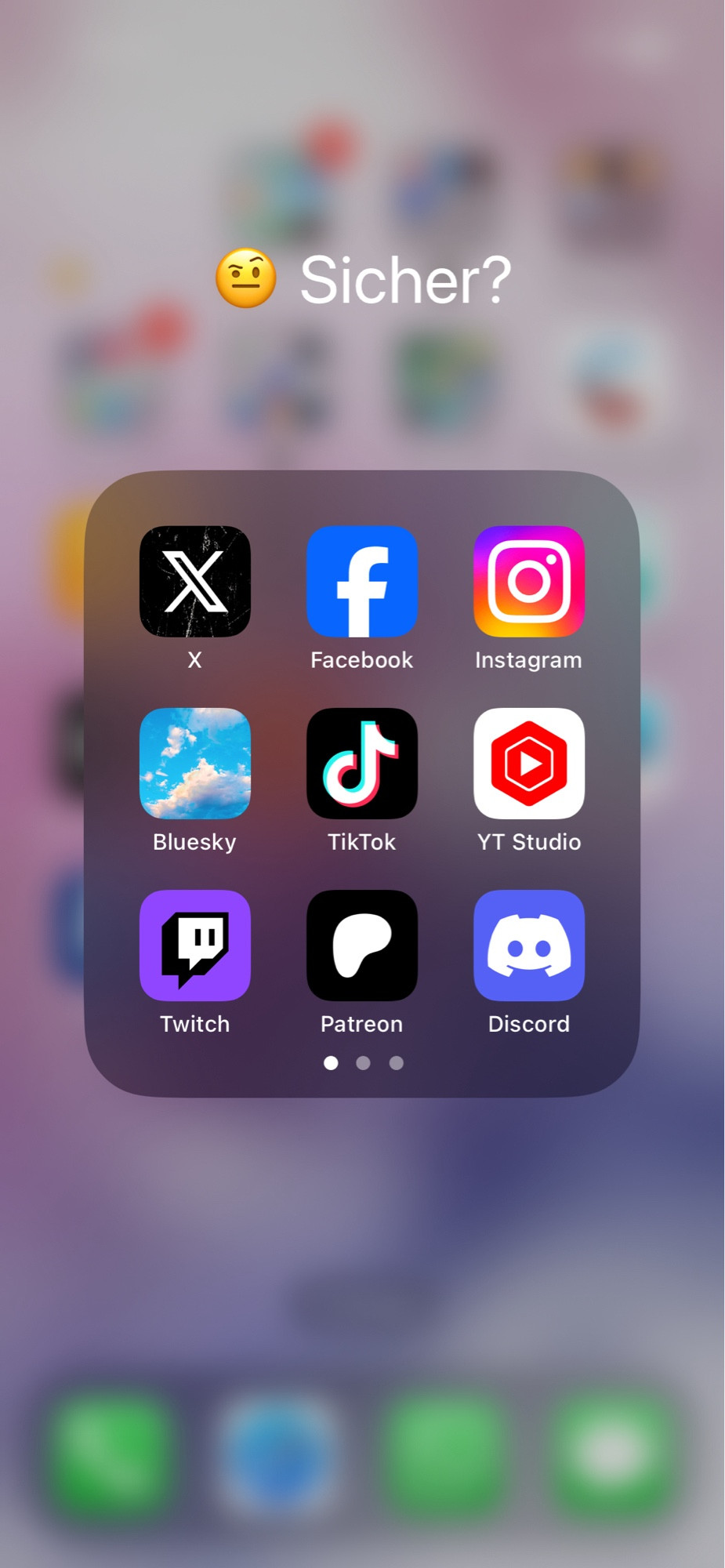 Screenshot. Über den Social Media Icons steht „Sicher? 🤨“