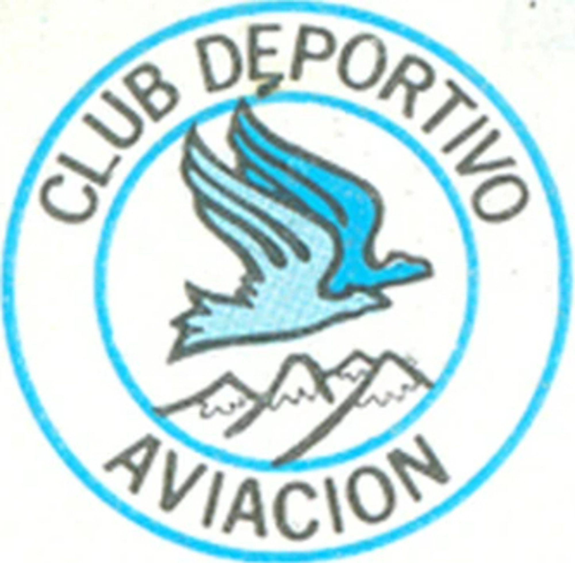 Logo do Club Deportivo Aviación do Chile, um círculo com a inscrição Club Deportivo Aviación, e dentro do brasão dois pássaros (côndor), e as montanhas que formam os Andes.