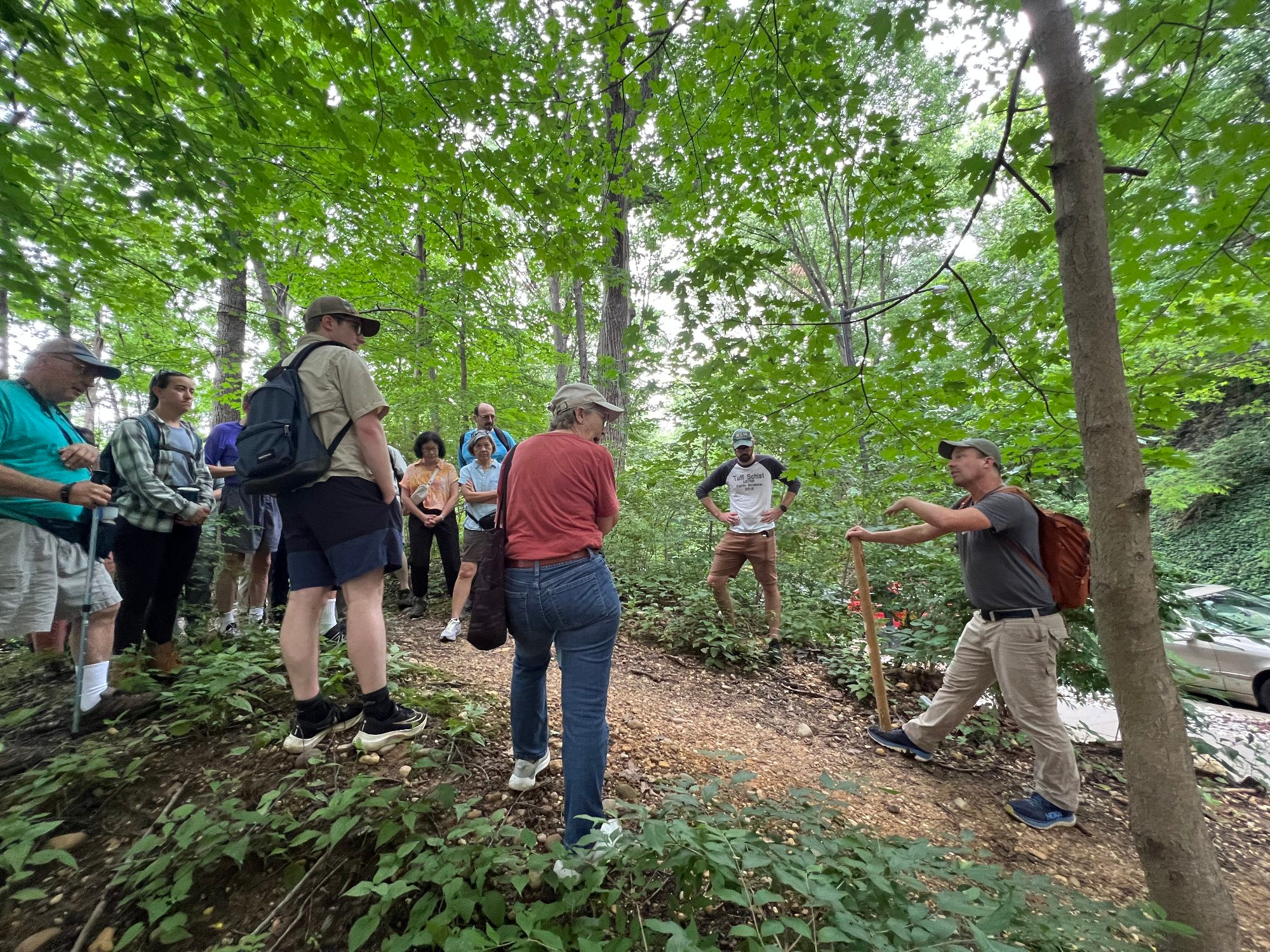 Callan explains the geologic significance of hilltop gravel deposits in Lanier Heights, DC