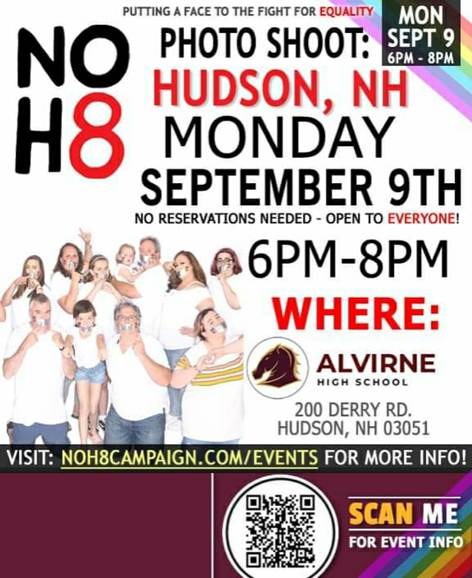 Spread the word! 📣 #NOH8 photo shoot TODAY (9/9) in #Hudson, NH: tinyurl.com/2pskk4kh