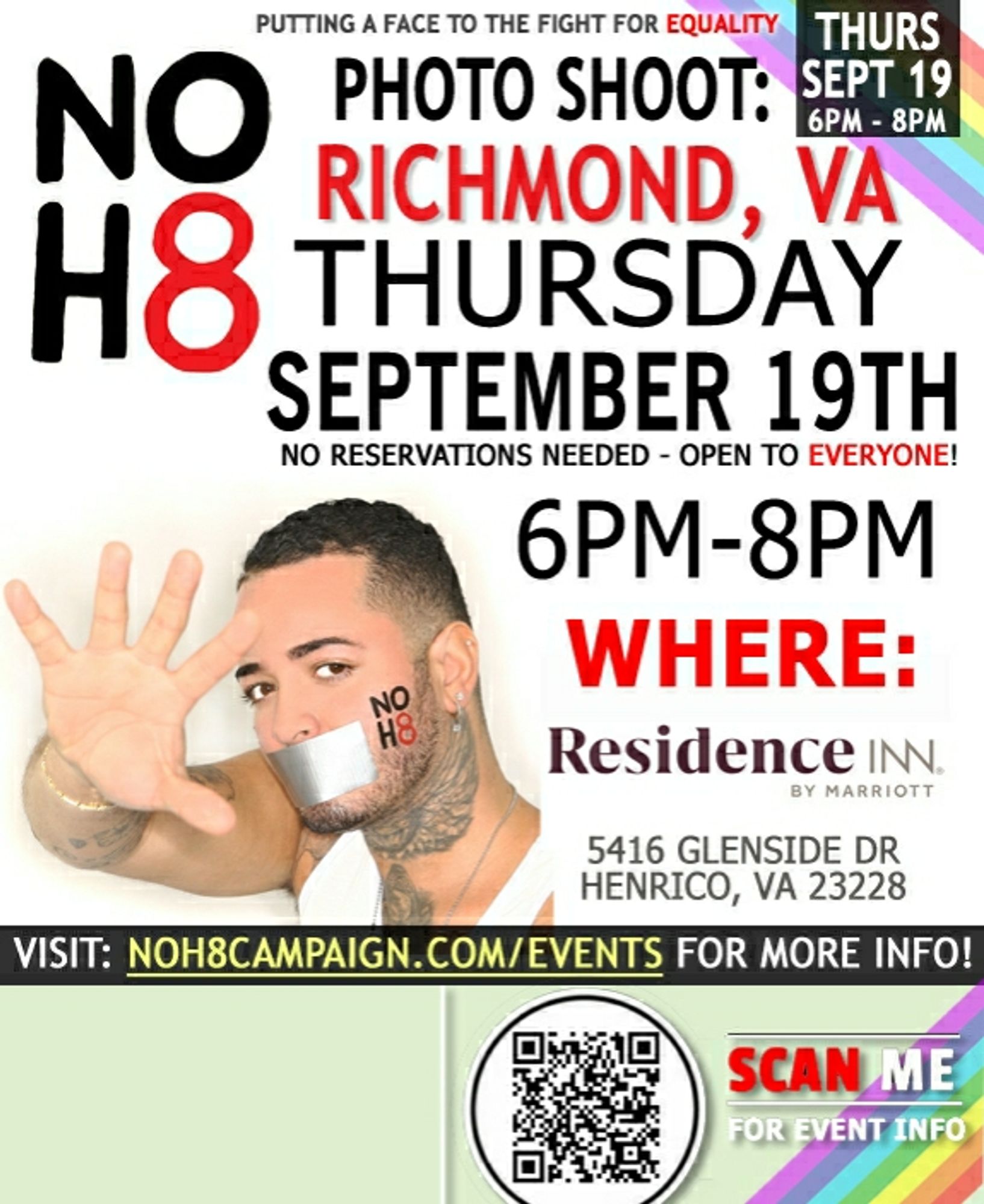 REMINDER!📣 #NOH8 photo shoot TODAY (9/19) in #Richmond, VA: tinyurl.com/ycxdee6y