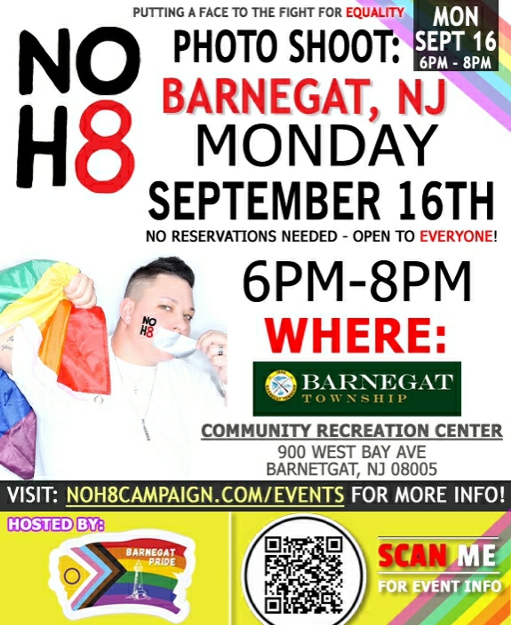 REMINDER: #NOH8 photo shoot TODAY (9/16) in #Barnegat, NJ: tinyurl.com/2yrrmwuc