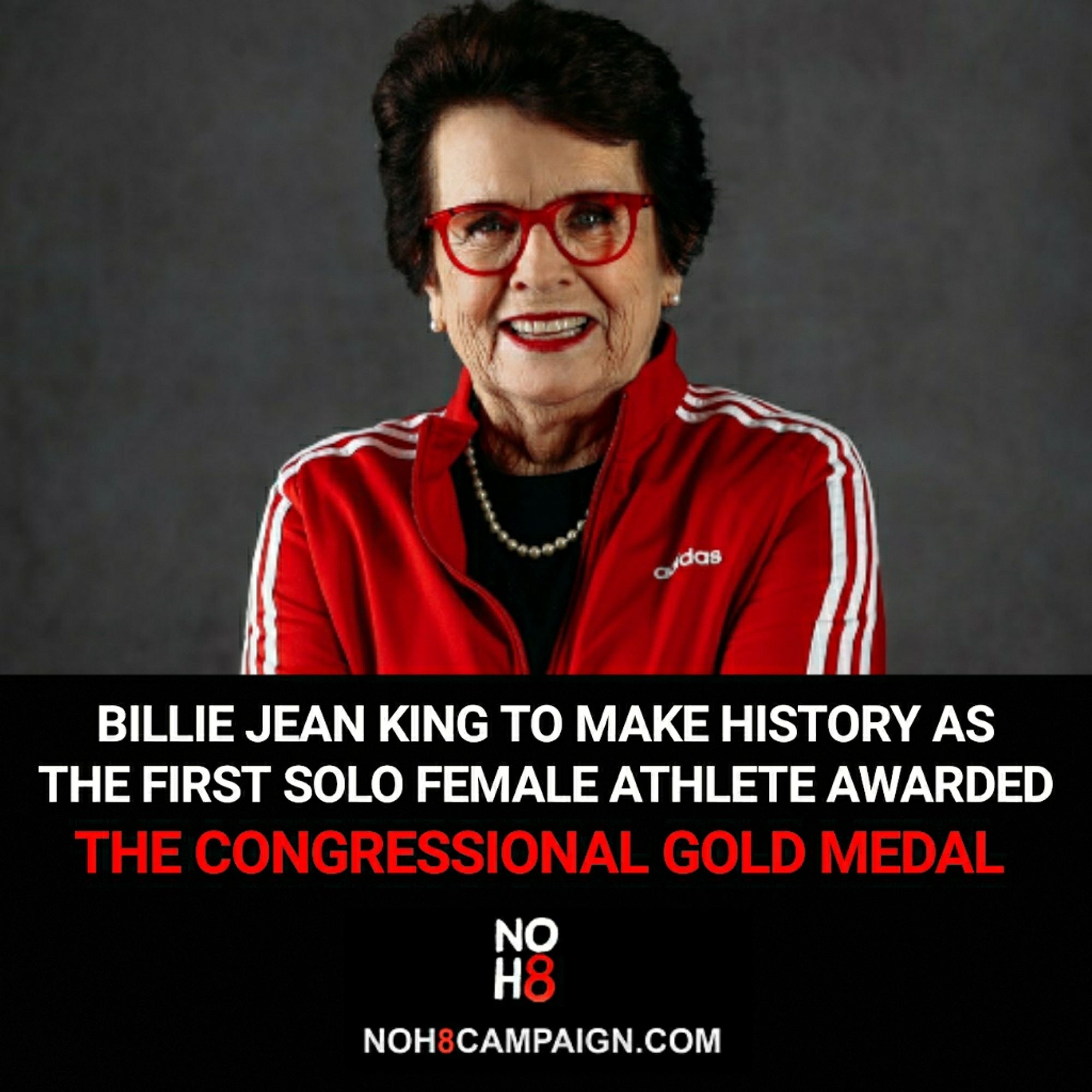 Billie Jean King to make history as the first individual female athlete awarded the Congressional Gold Medal #NOH8