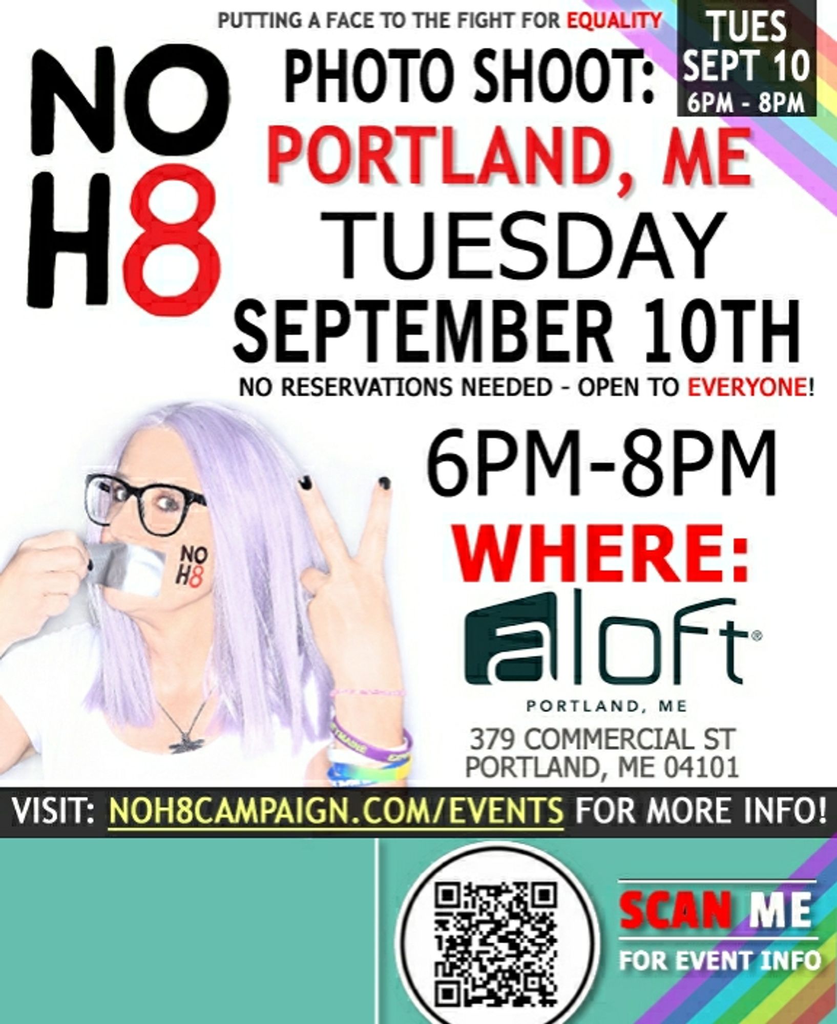 Make your voice heard! 📣 Join us TODAY (9/10) for a #NOH8 photo shoot in #Portland, ME tinyurl.com/55ysz74b