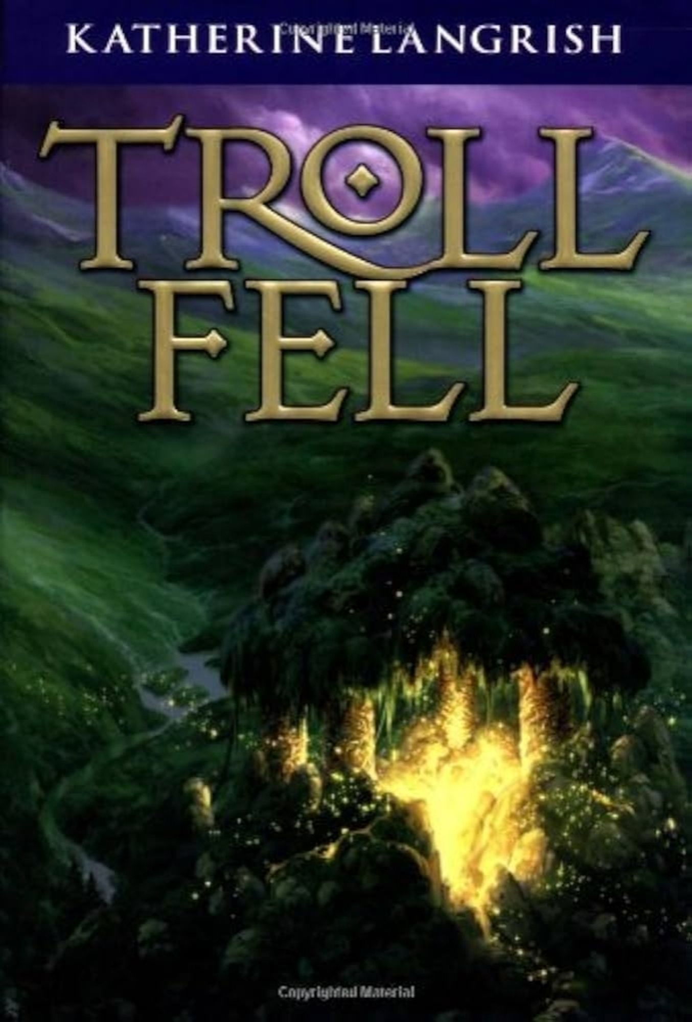 The cover for the novel "Troll Fell" by Katherine Langrish