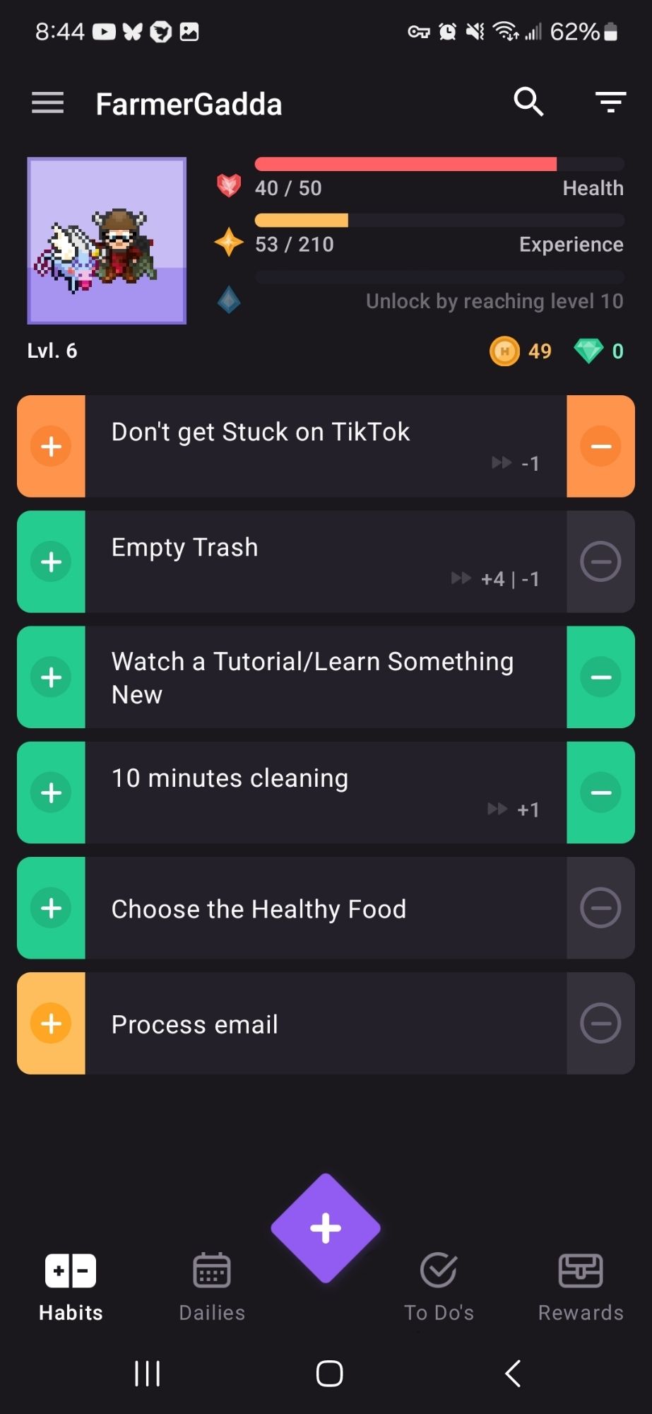 A screenshot of the Habitica app