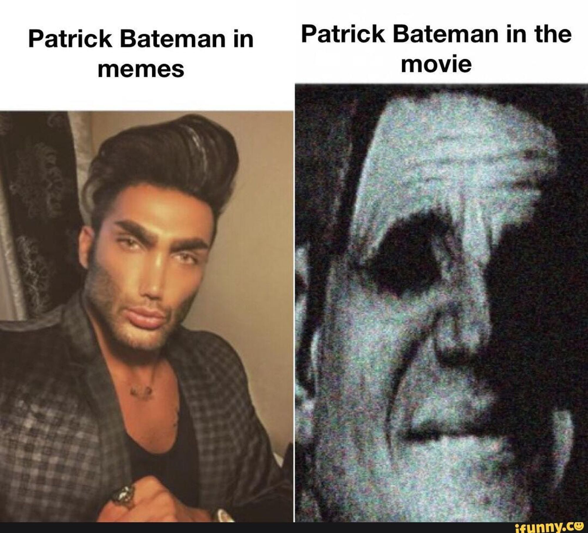 meme, patrick bateman in memes vs in the movies