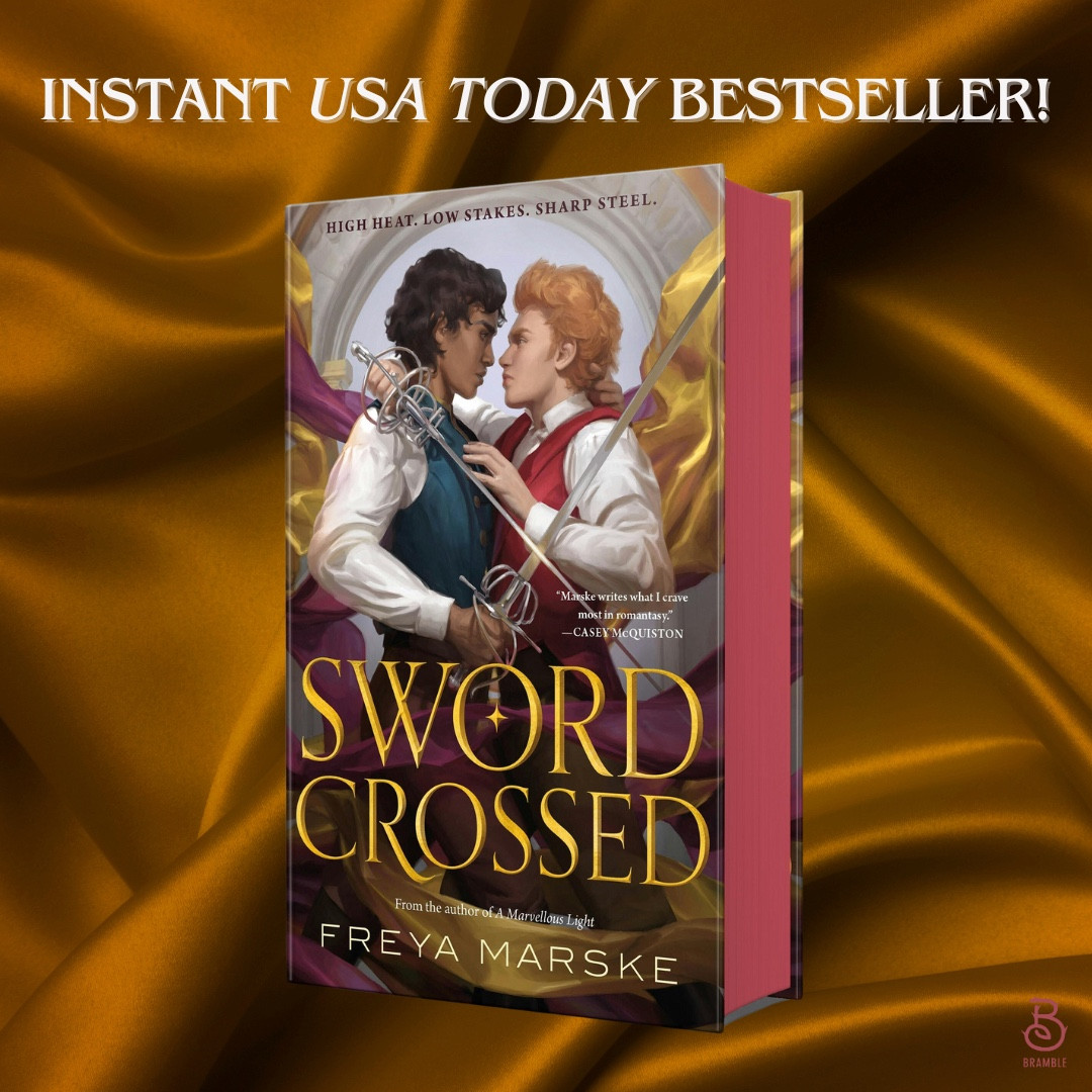 A graphic informing you that my book Swordcrossed is an instant USA Today bestseller!