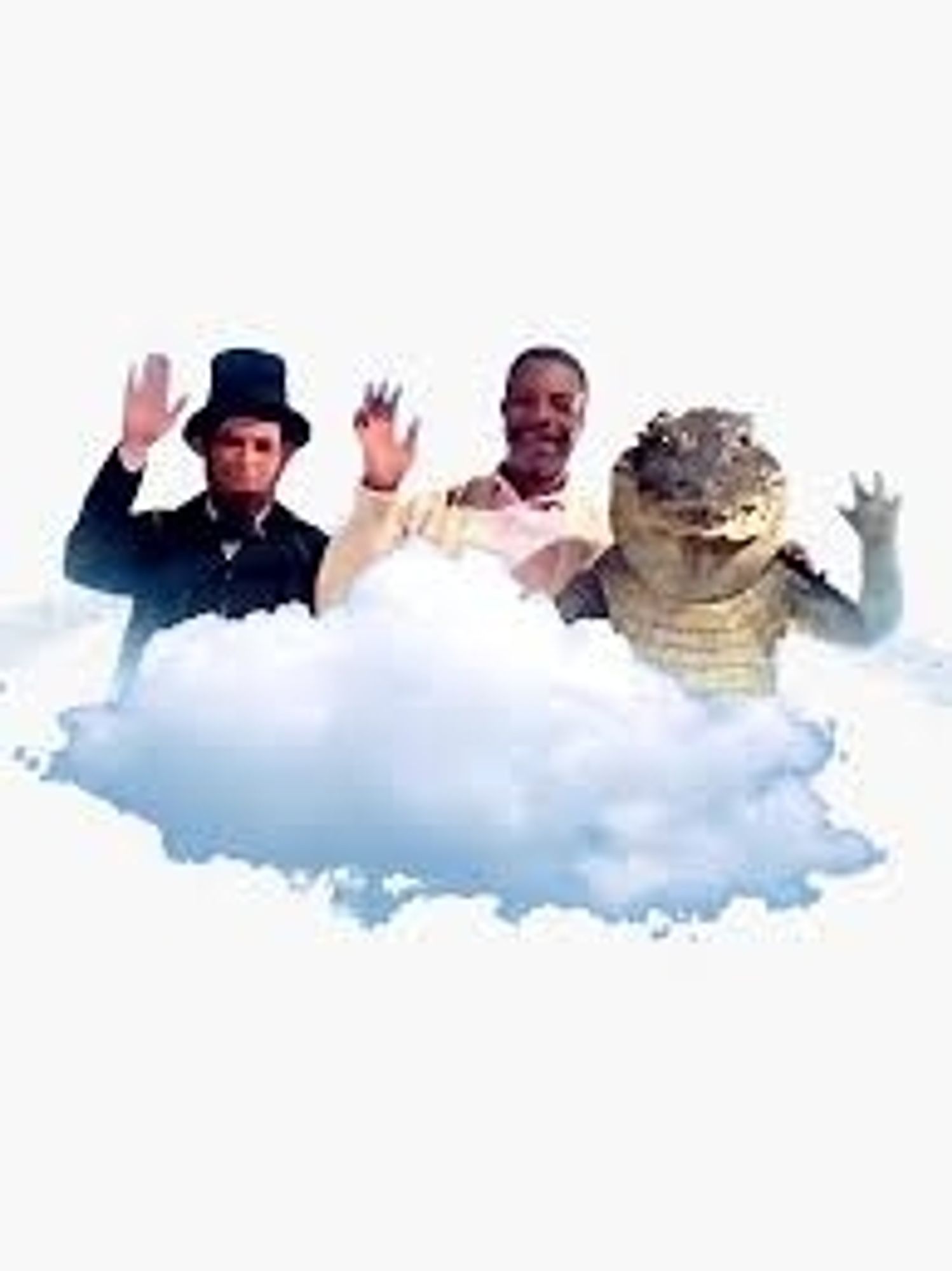 Carl Weathers as Chubbs in a cloud with Abe Lincoln and Big Tex the alligator