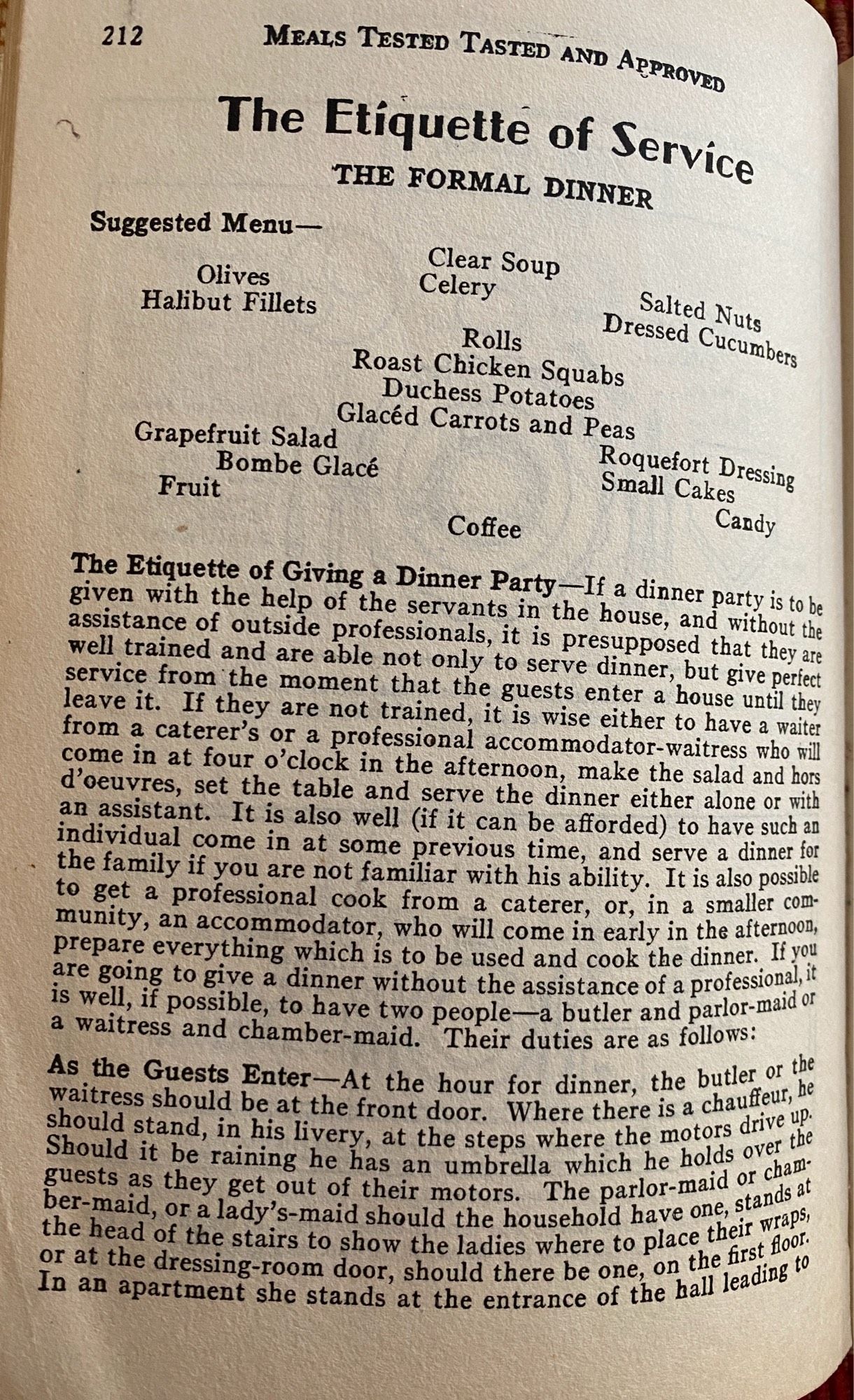 Page 2 of Etiquette of Service including instructions for your butler!