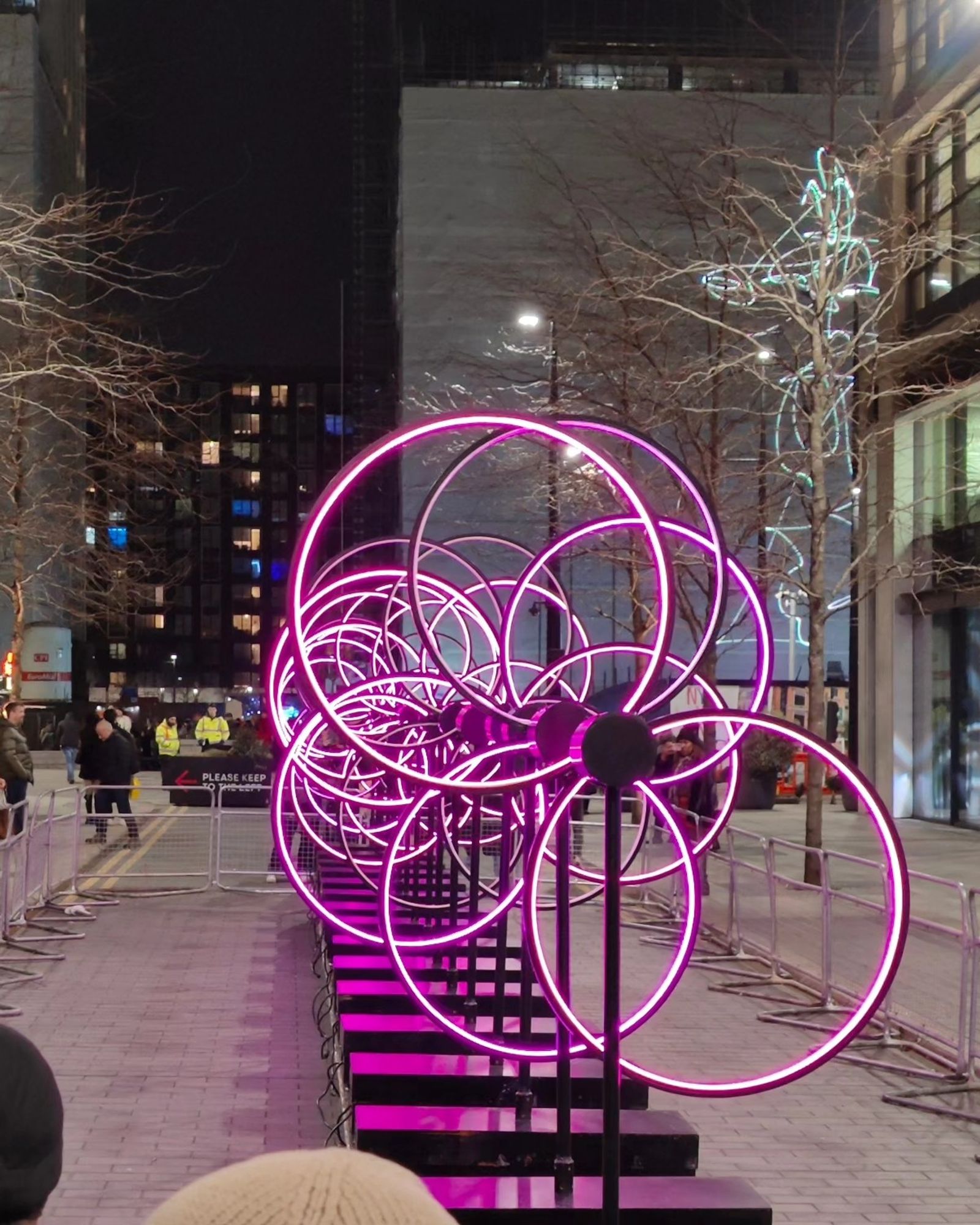 Coloured lights forming multiple circles